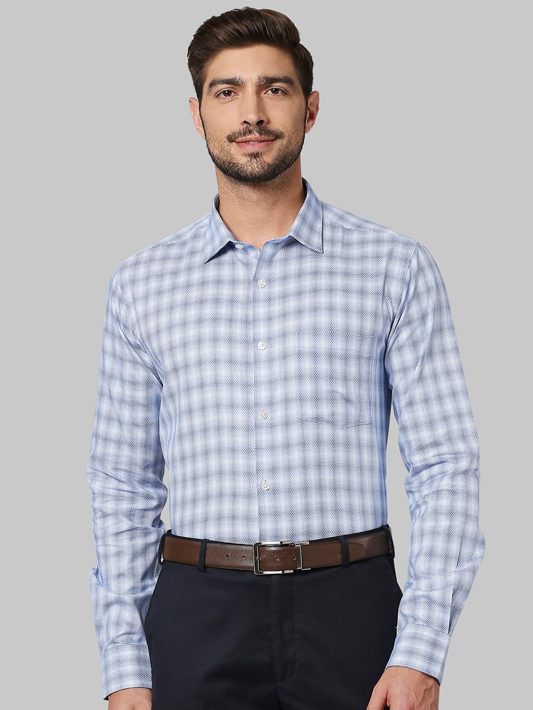 

Park Avenue Men Blue Slim Fit Checked Cotton Formal Shirt