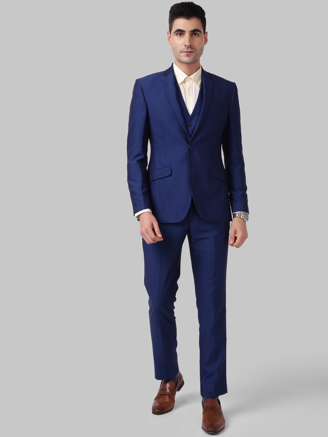 

Park Avenue Men Blue Solid Slim-Fit Single-Breasted Three-Piece Formal Suit