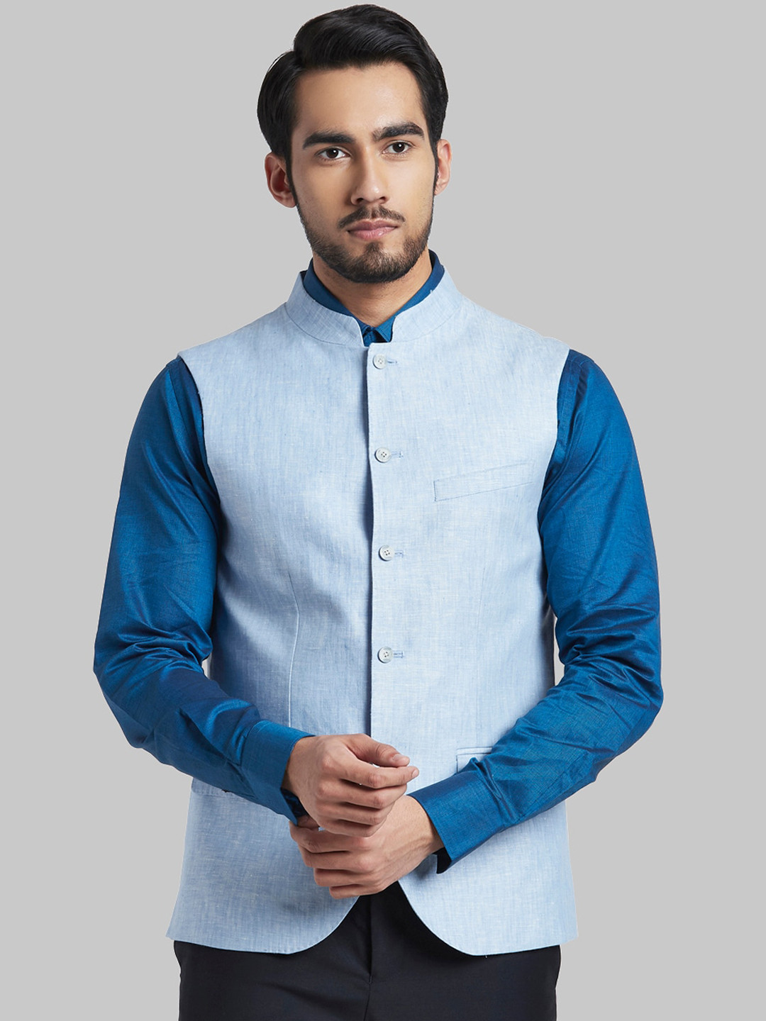

Parx Men Blue Solid Nehru Jacket