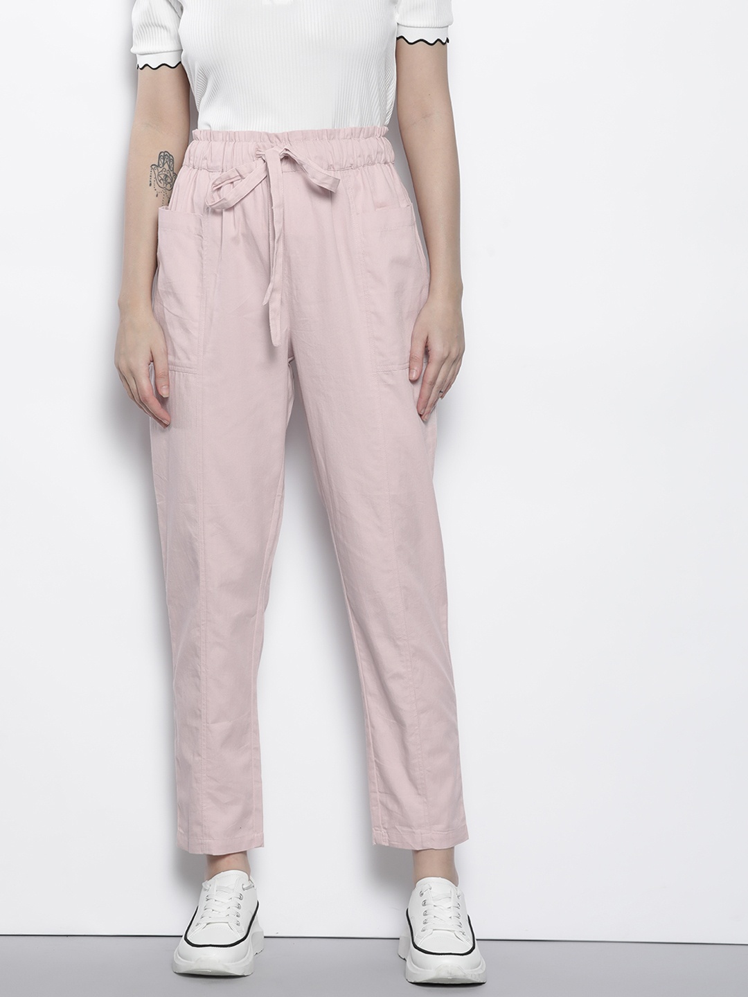 

Nautica Women Pink Pure Cotton Solid Trousers