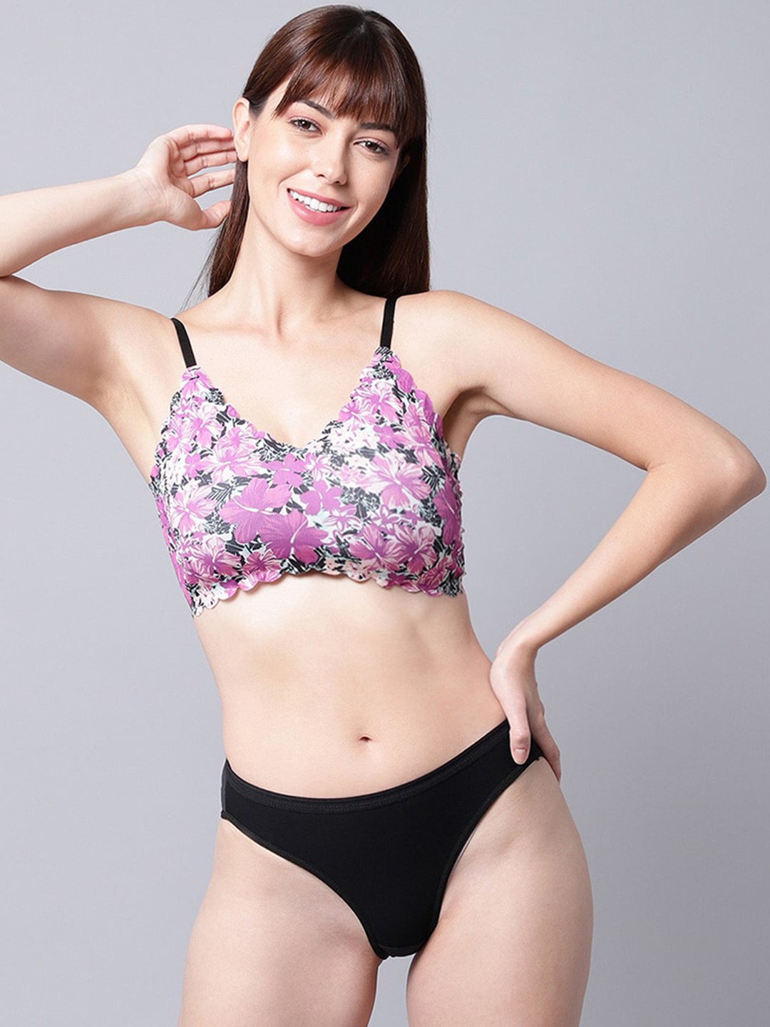 

PrettyCat Women Purple & Black Printed Lingerie Set