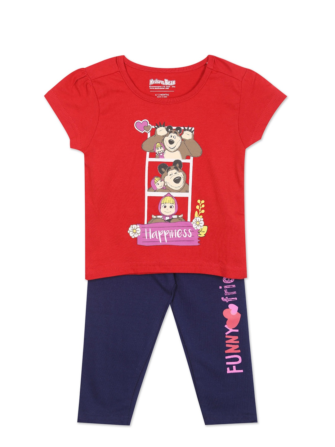 

Colt Girls Red & Navy Blue Printed T-shirt with Leggings