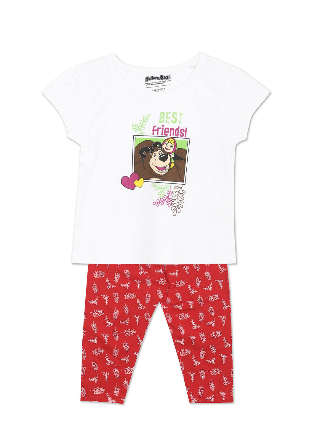 

Colt Girls White & Red Printed Pure Cotton T-shirt with Leggings