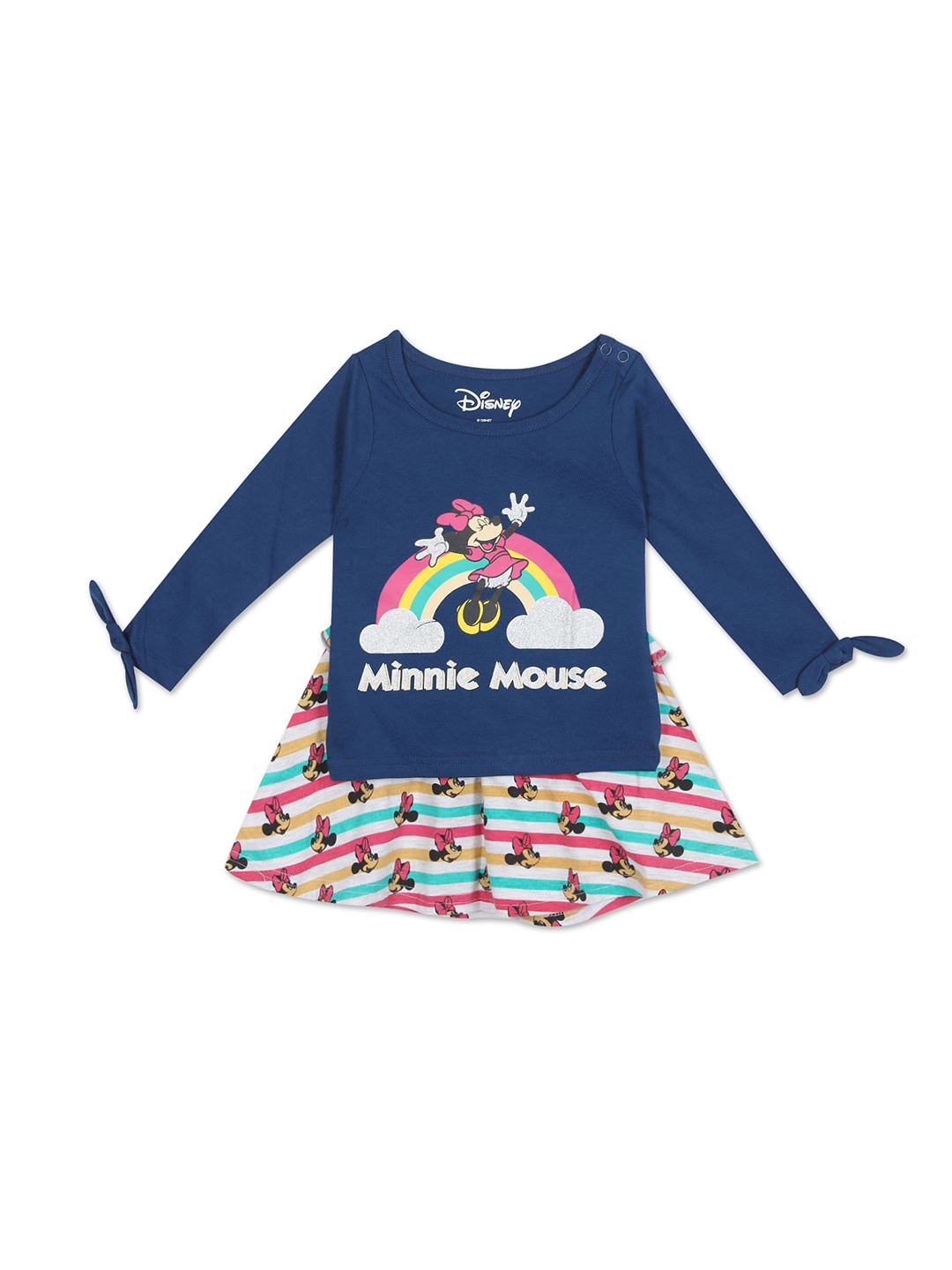 Colt Girls Blue & Grey Printed Pure Cotton T-shirt with Skirt