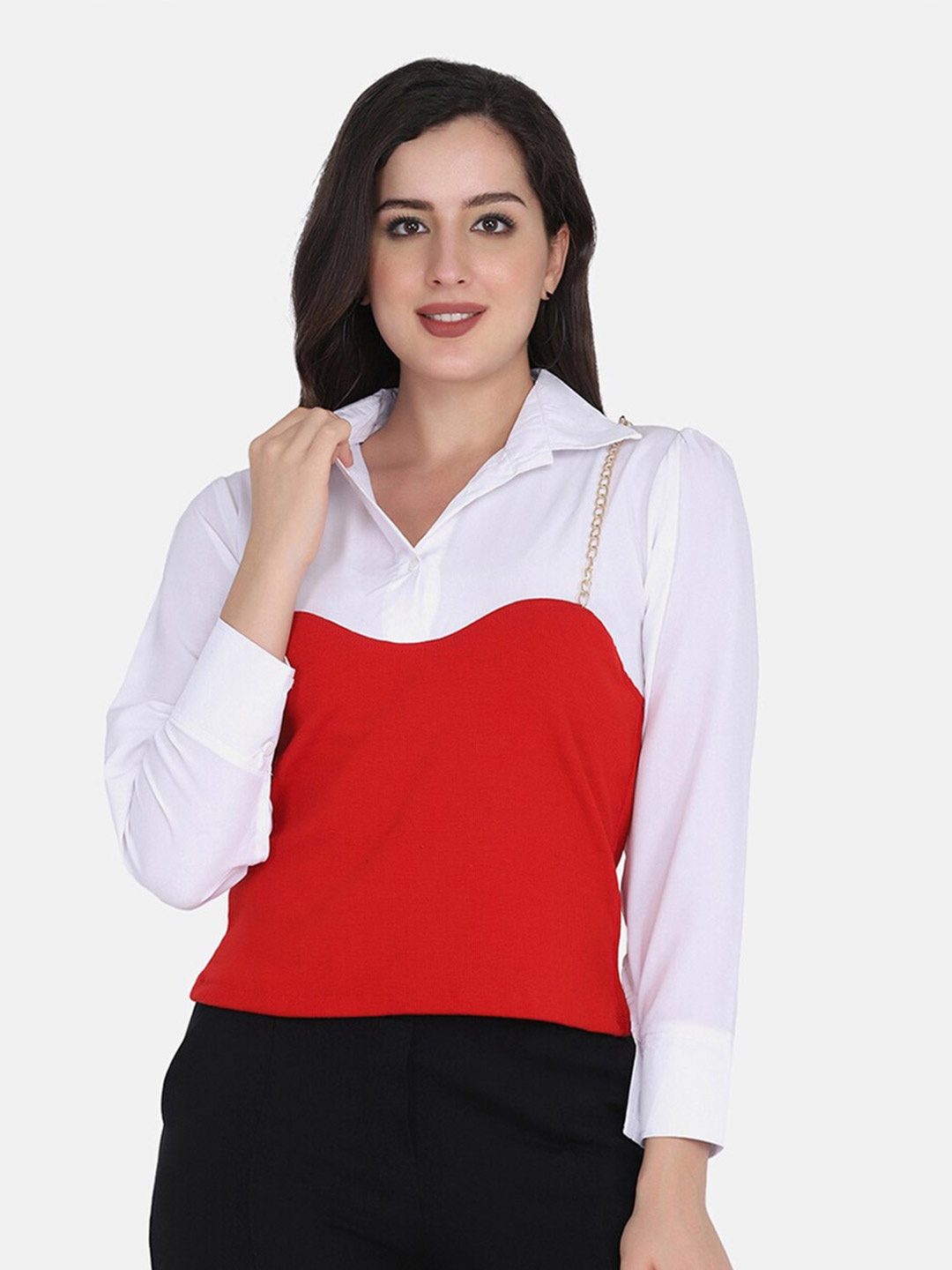 

BUY NEW TREND Red Colourblocked Top