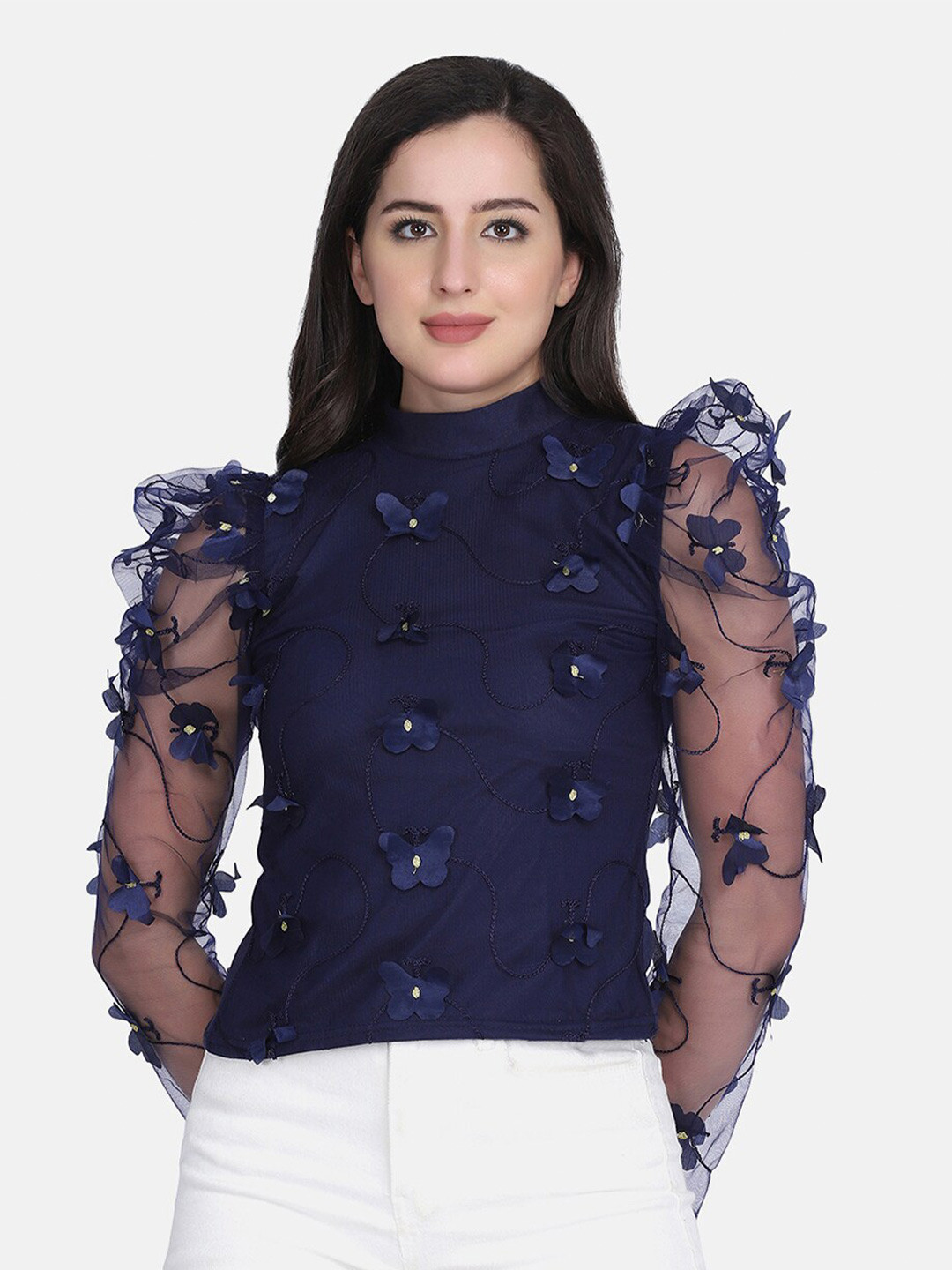 

BUY NEW TREND Navy Blue Self Design Top
