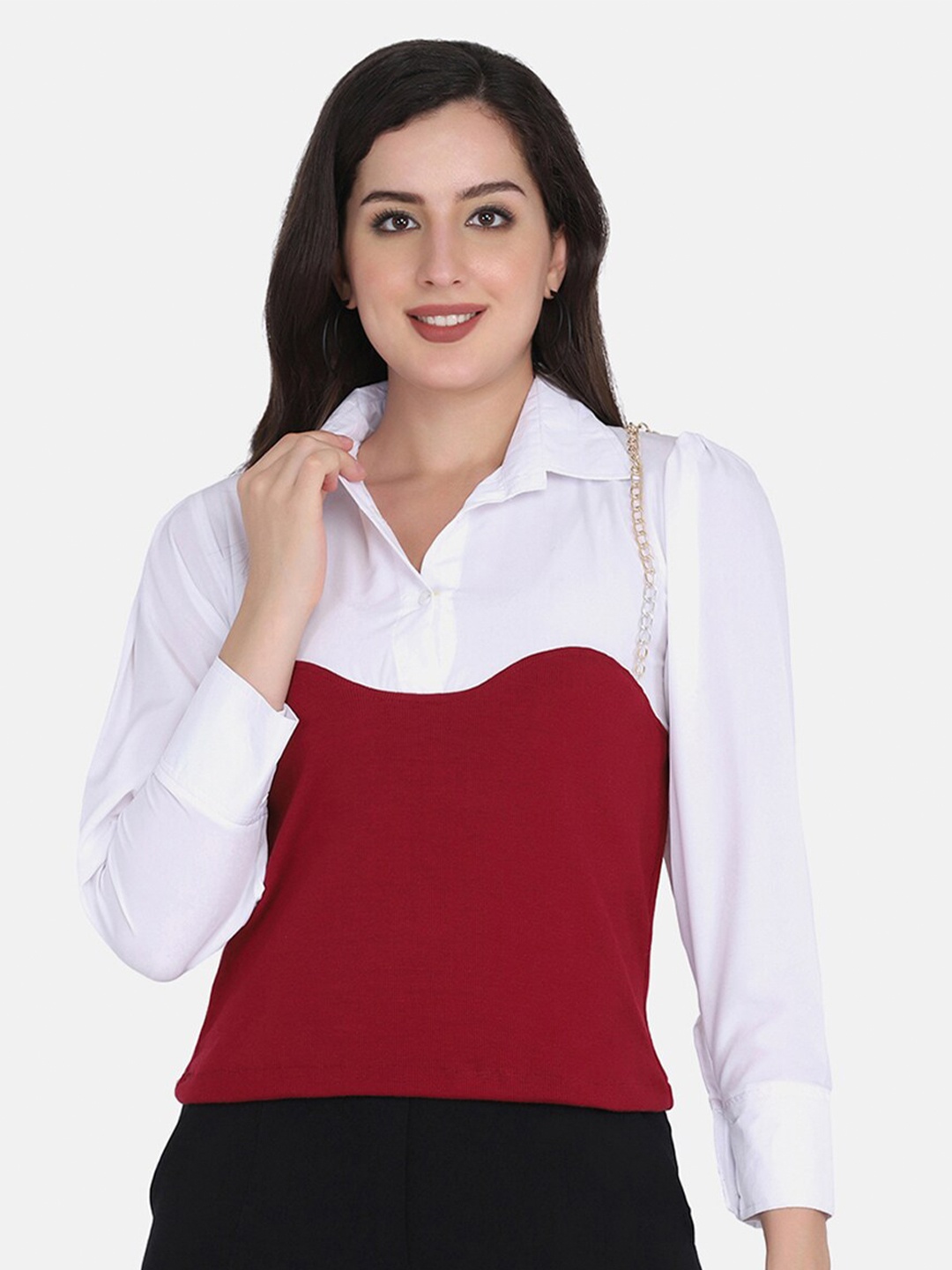 

BUY NEW TREND Maroon Colourblocked Top