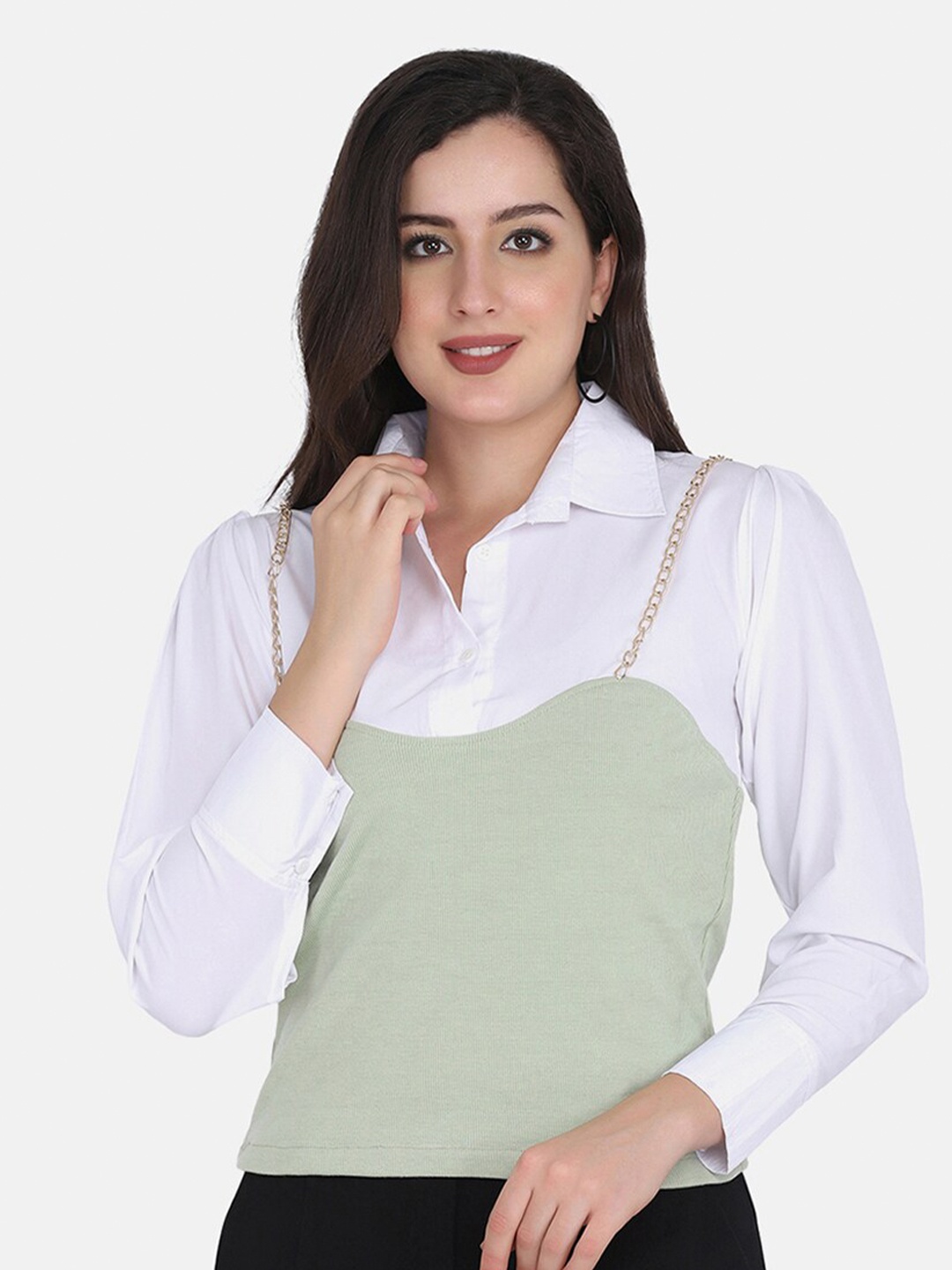 

BUY NEW TREND Green & White Colourblocked Top