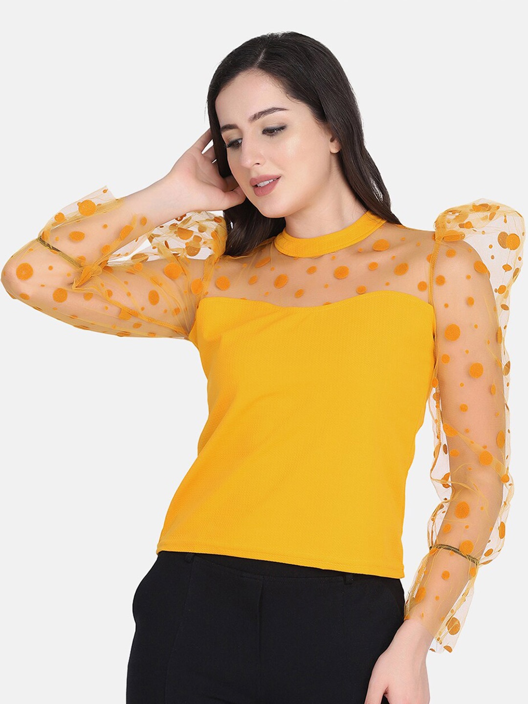 

BUY NEW TREND Yellow Self Design Top