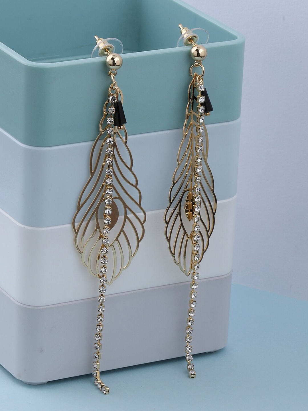 

Silver Shine Gold-Toned Contemporary Drop Earrings