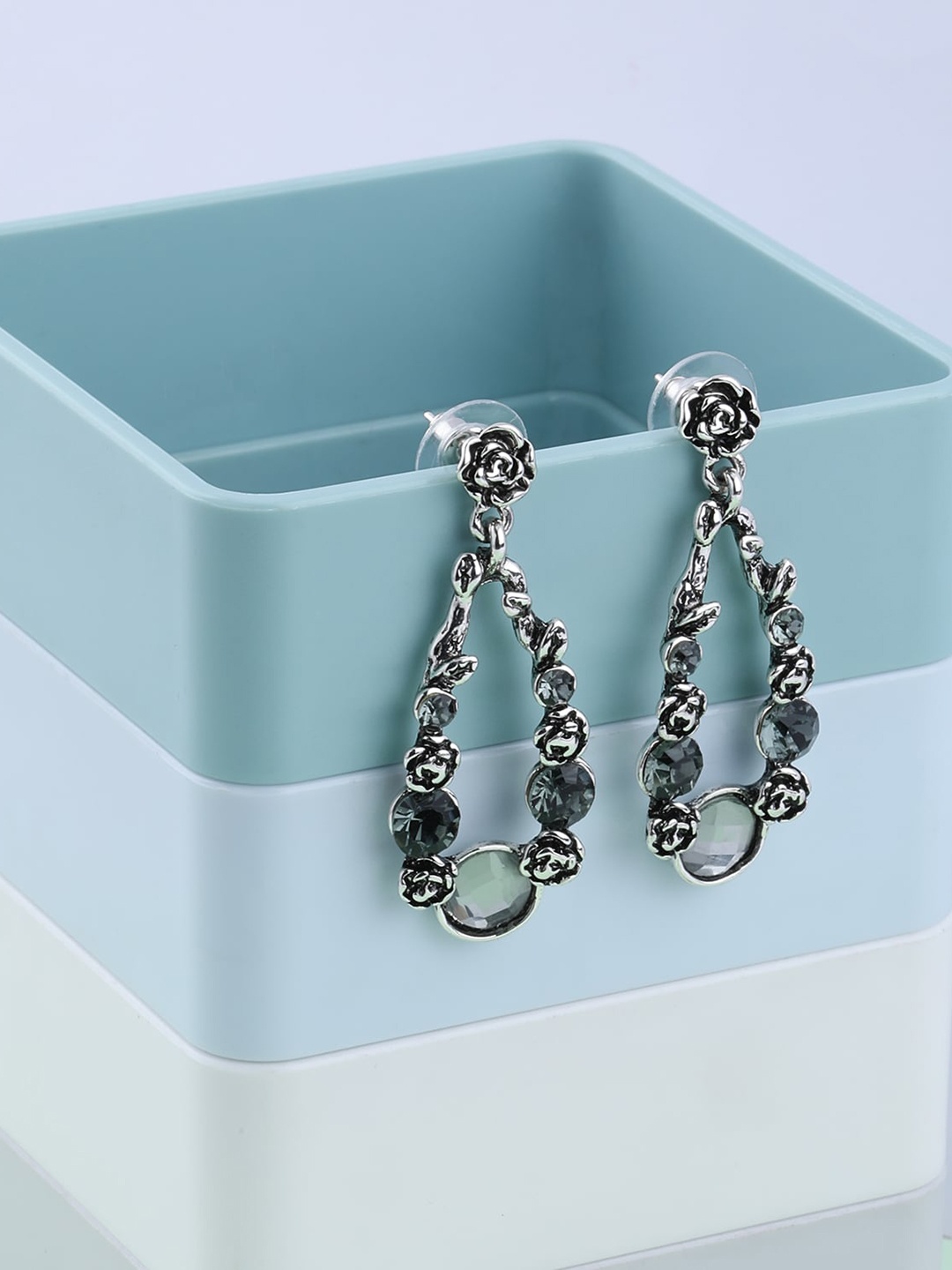 

Silver Shine Silver-Toned Contemporary Drop Earrings