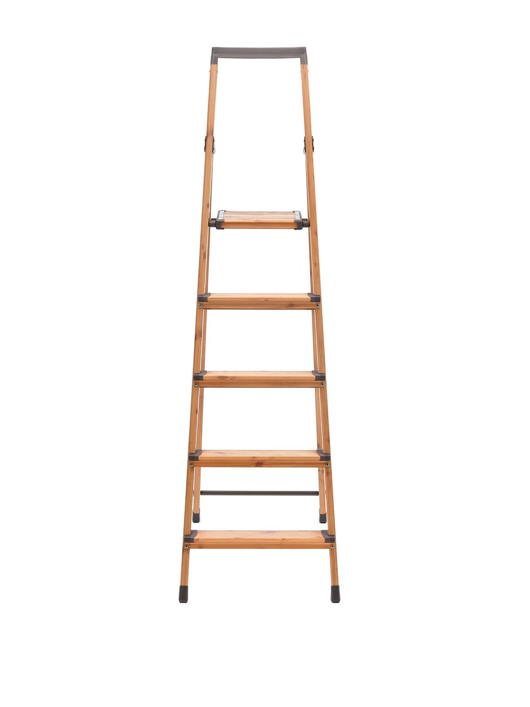 

Athome by Nilkamal Brown 5 Steps Aluminum Step Ladder With Wooden Finish