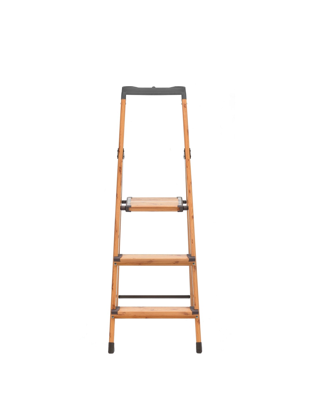 

Athome by Nilkamal Brown 3 Steps Aluminum Step Ladder With Wooden Finish