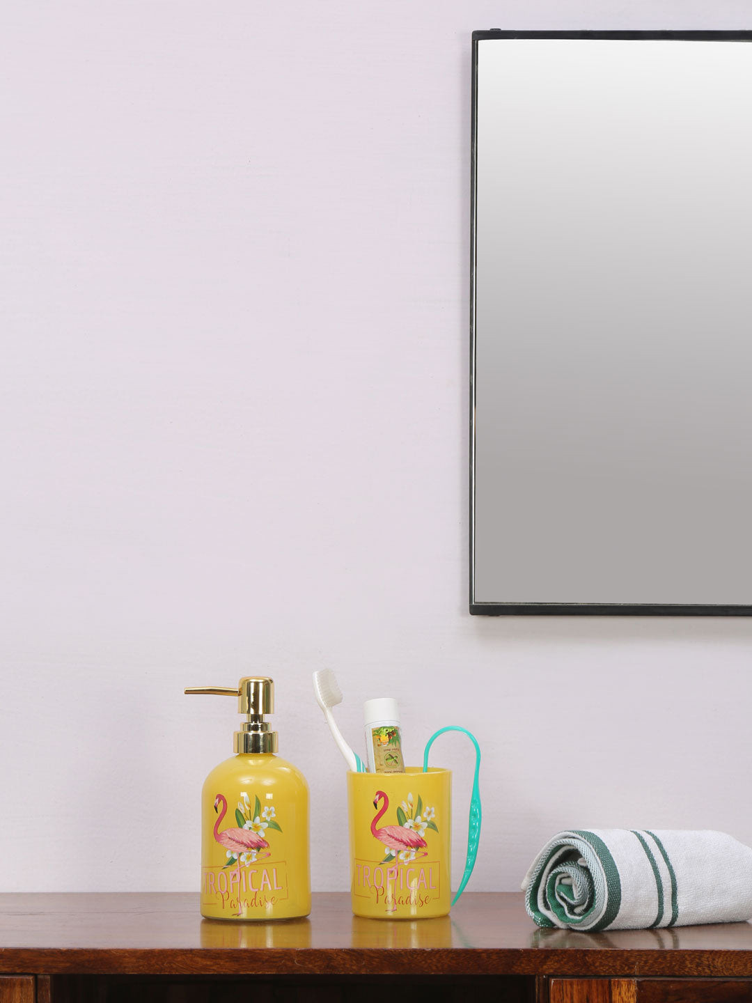 

Athome by Nilkamal Set Of 2 Mustard Flamingo Printed Bath Accessories