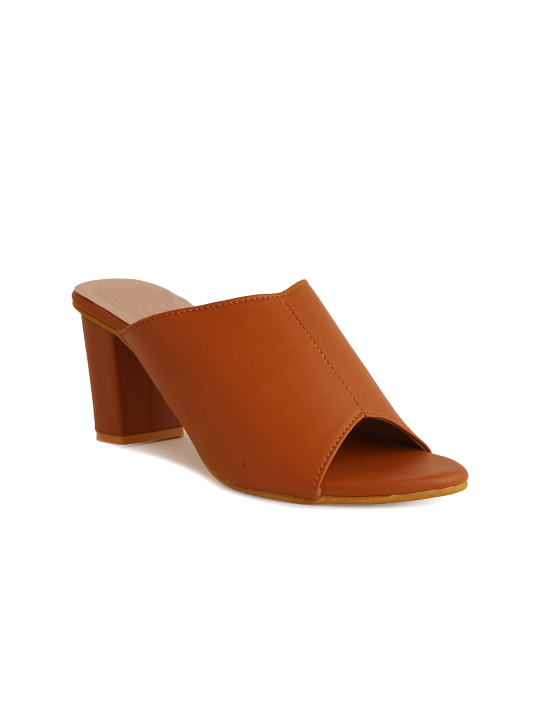 

VAYONAA Tan PU High-Top Block Mules with Laser Cuts