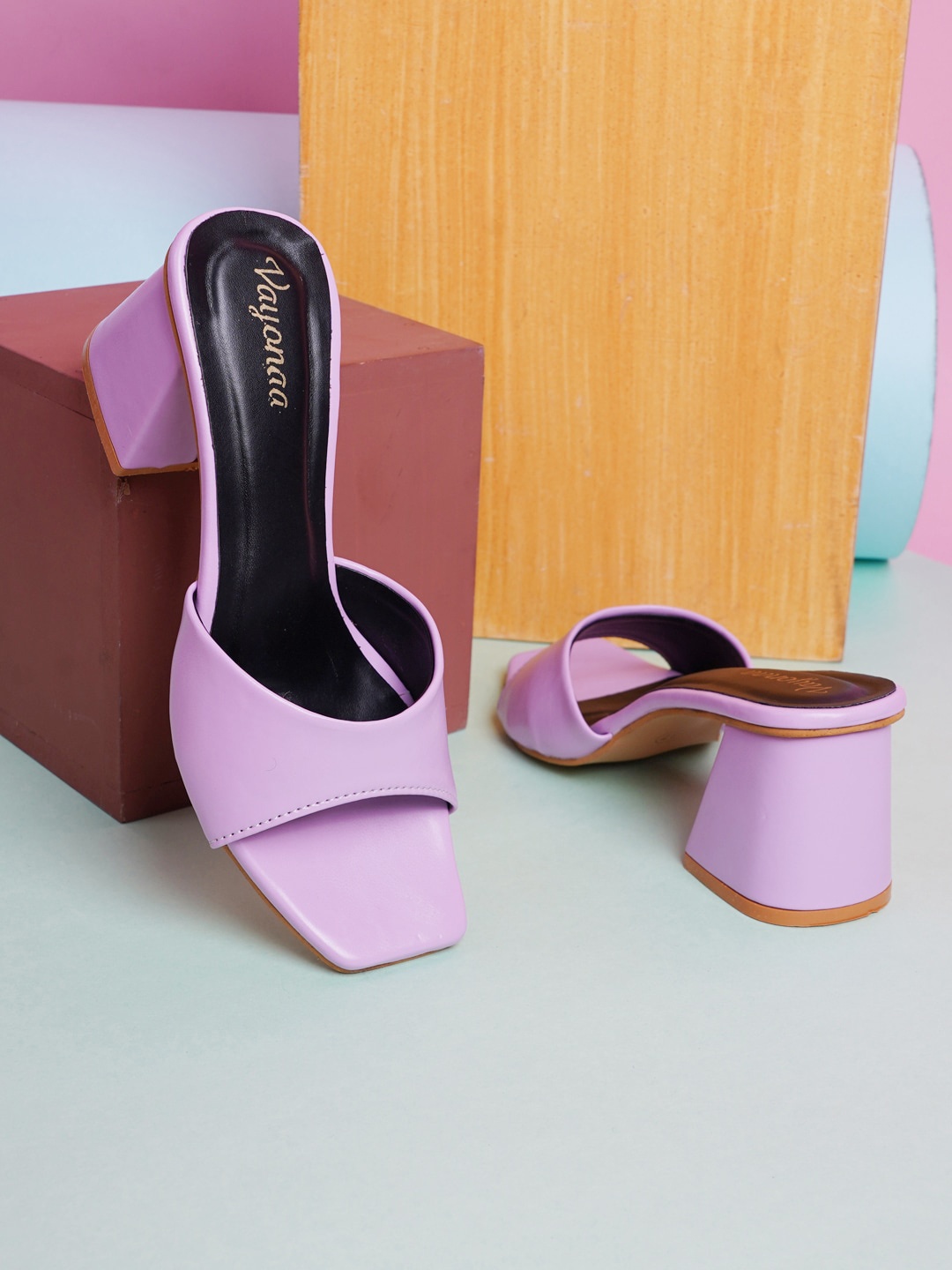 

VAYONAA Purple Colourblocked PU High-Top Block Mules