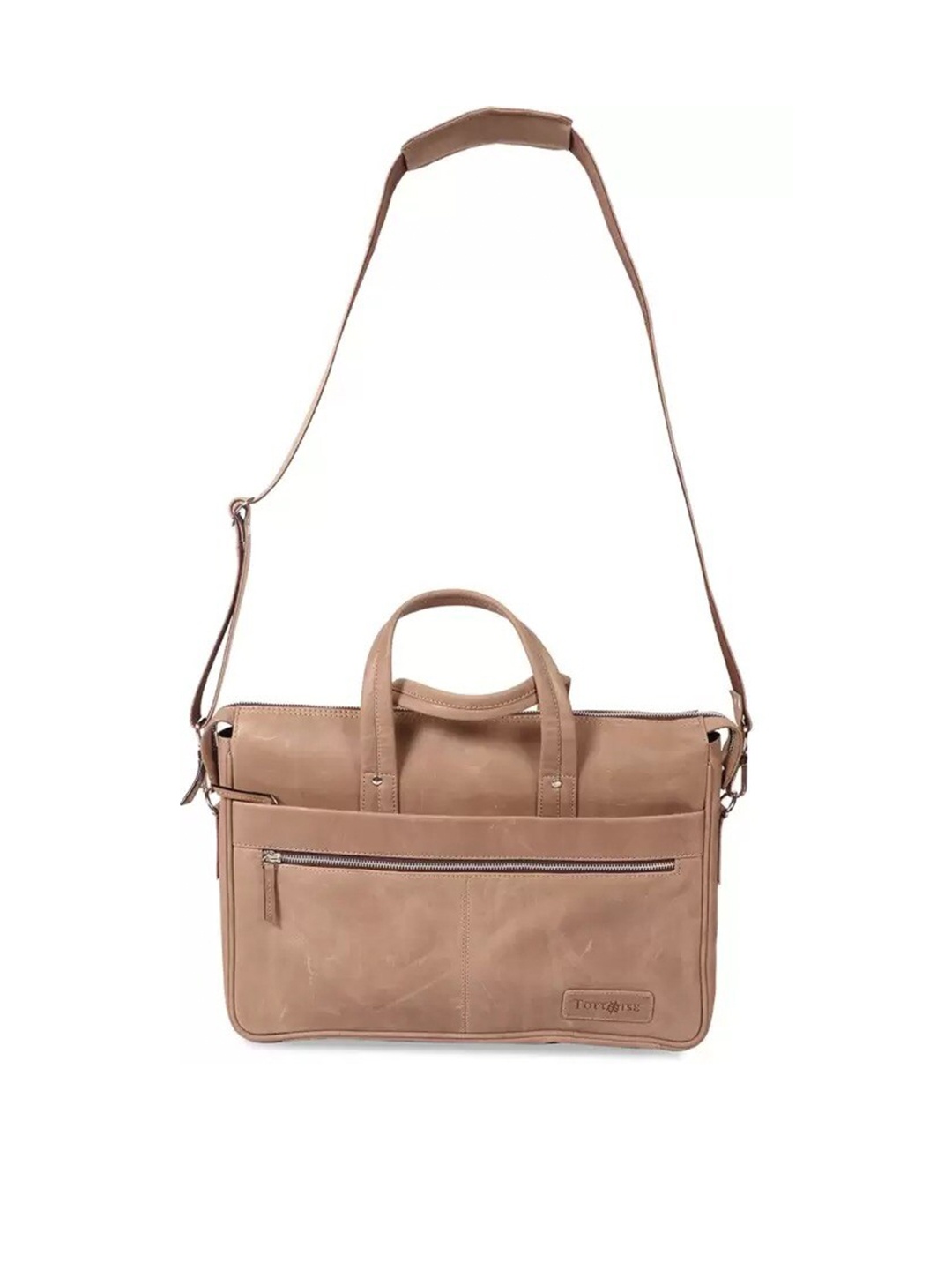 

Tortoise Men Beige Leather Laptop Bag