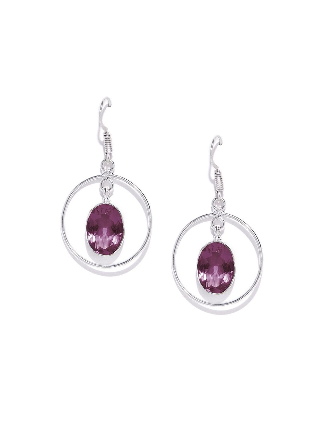 

Bamboo Tree Jewels Silver-Toned & Purple Drop Earrings