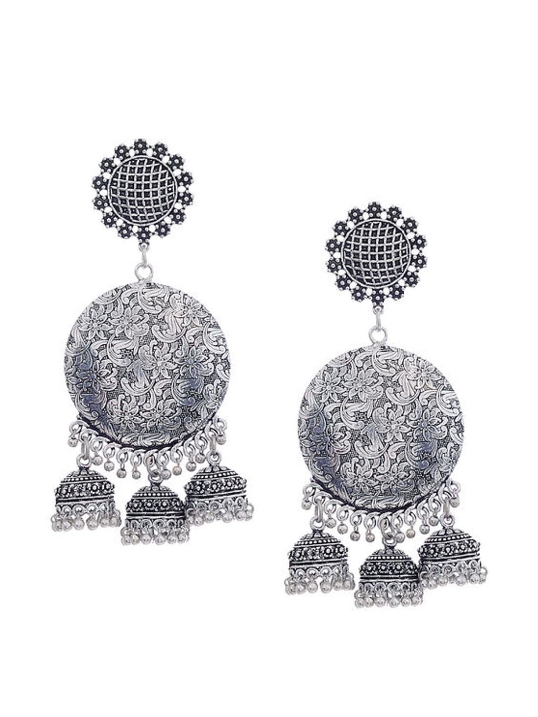 

Bamboo Tree Jewels Silver-Toned Classic Jhumkas Earrings