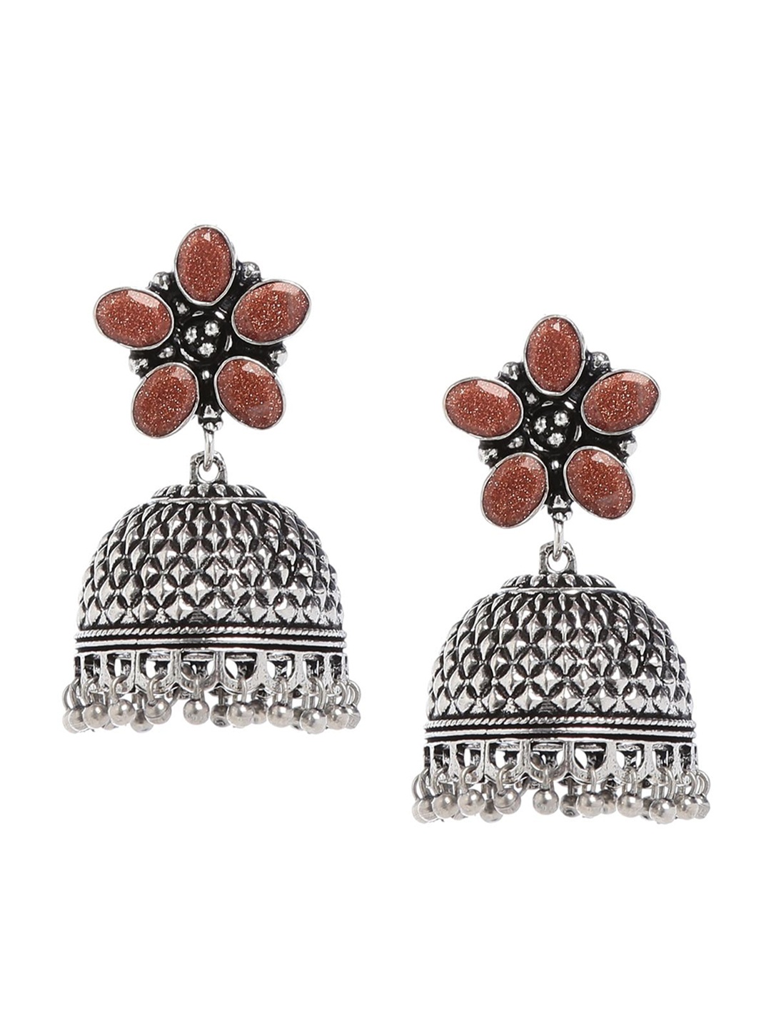 

Bamboo Tree Jewels Silver-Toned Classic Jhumkas Earrings