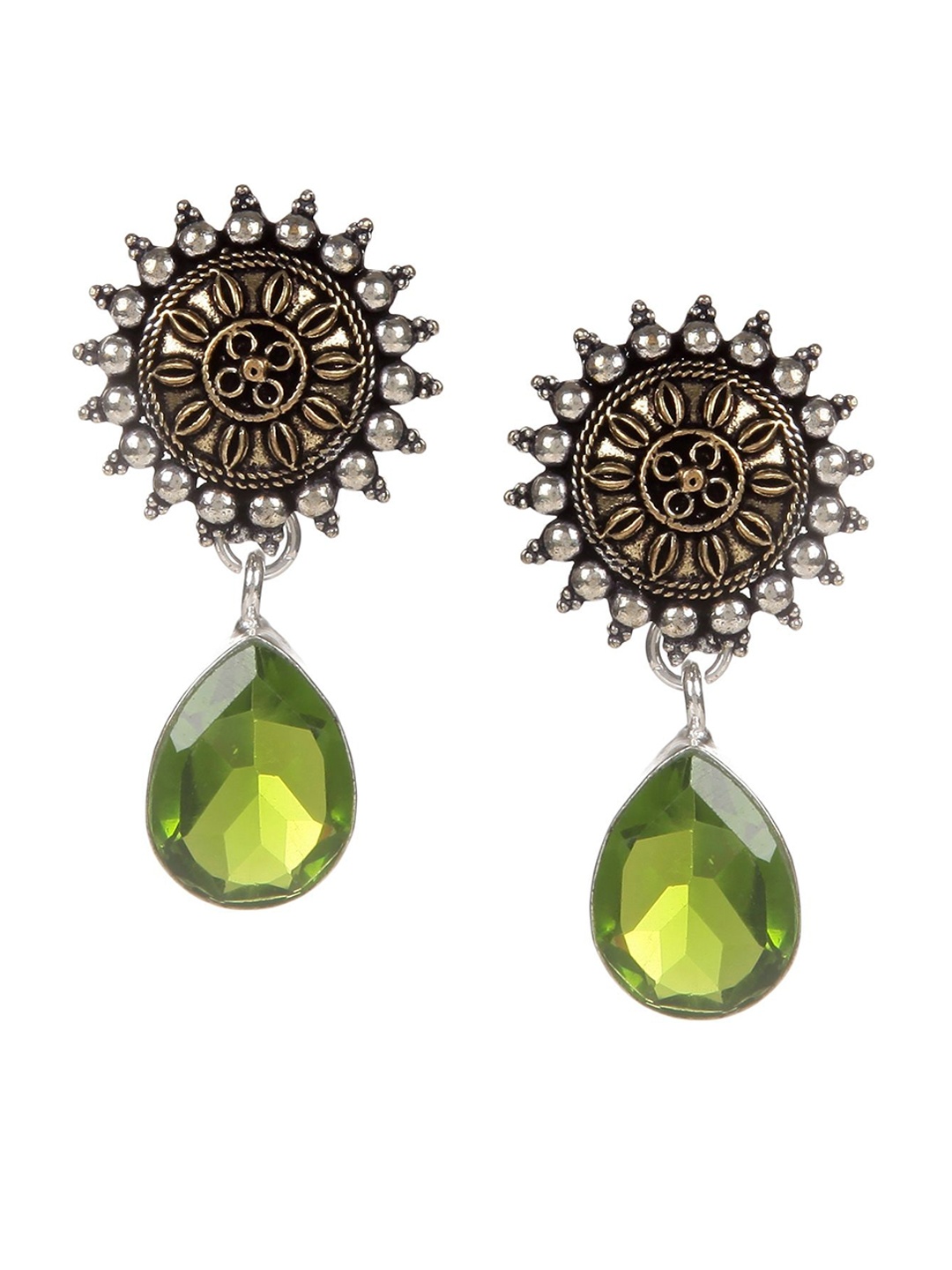 

Bamboo Tree Jewels Silver-Toned & Green Contemporary Drop Earrings