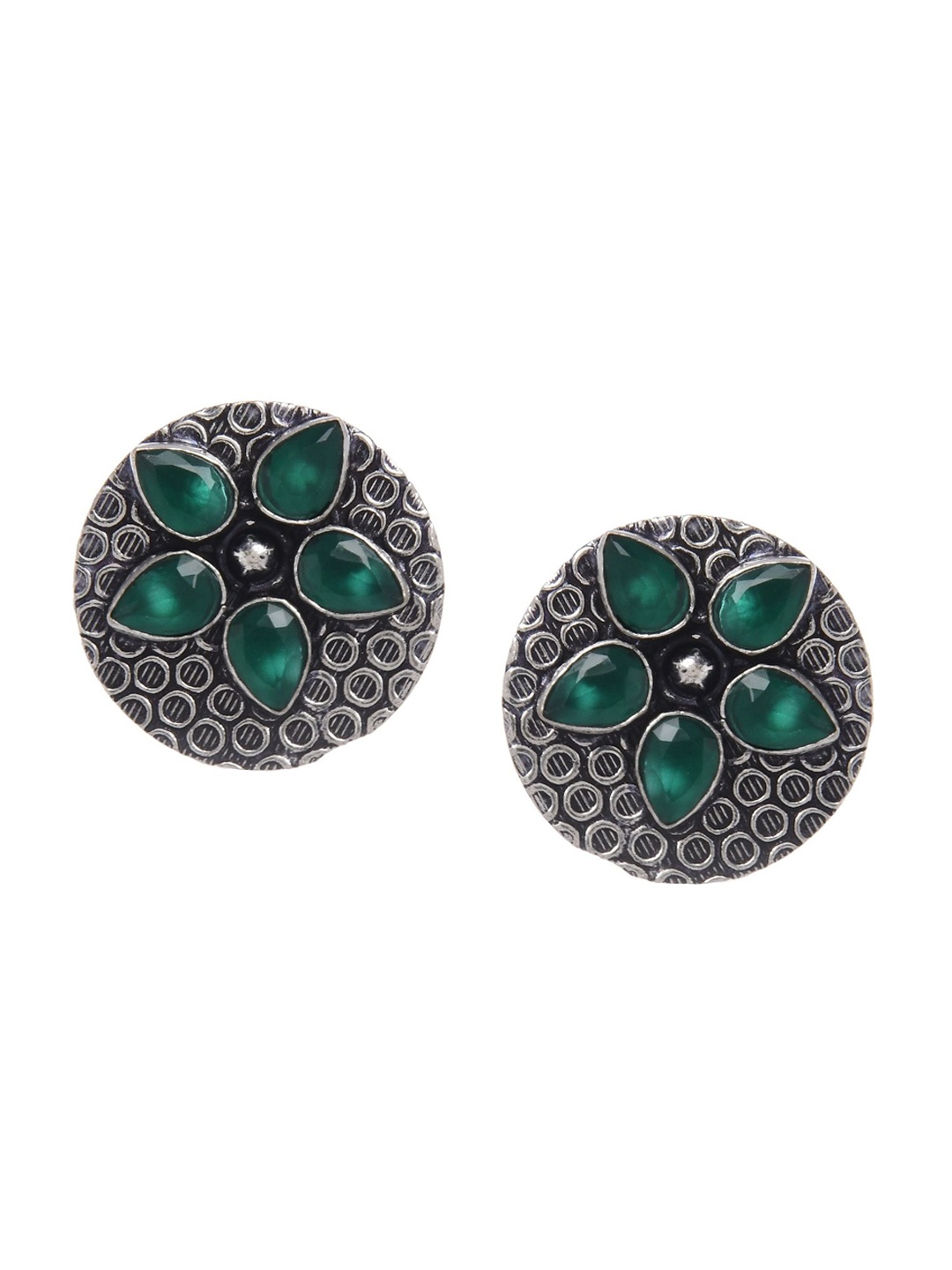 

Bamboo Tree Jewels Silver-Toned Circular Studs Earrings