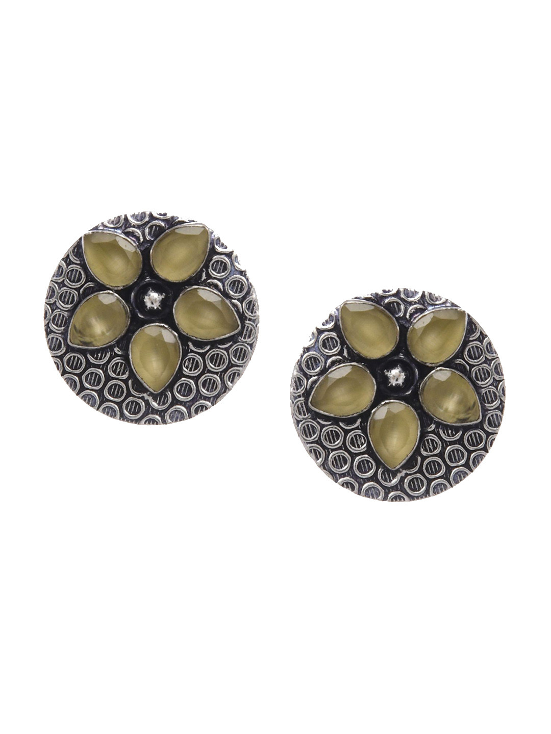 

Bamboo Tree Jewels Silver-Toned Circular Studs Earrings