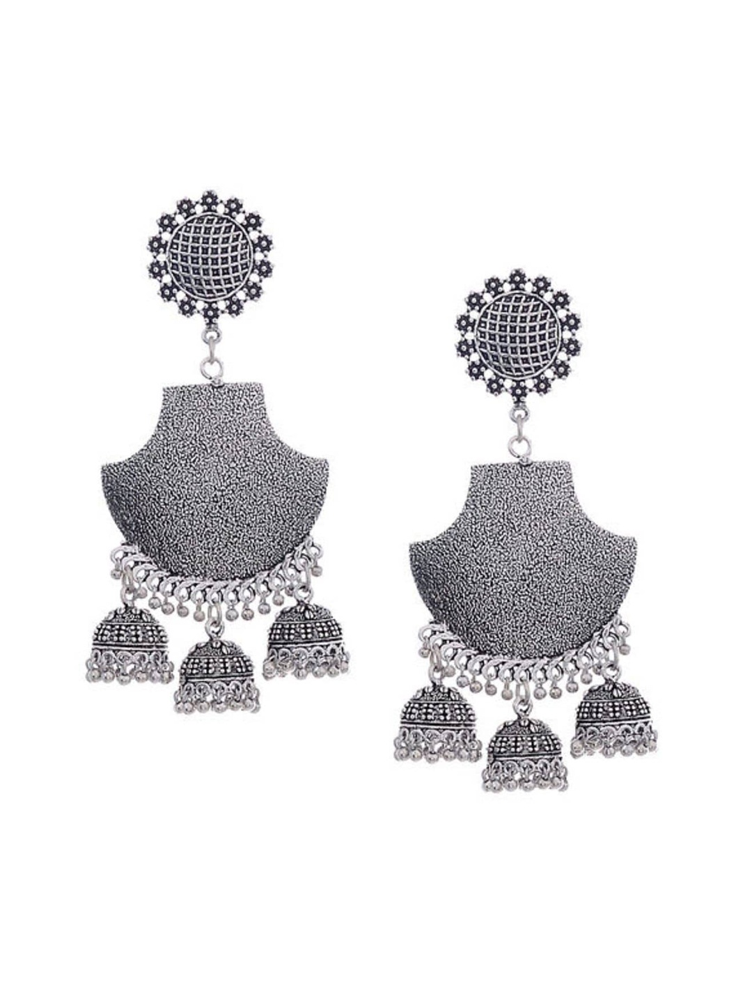 

Bamboo Tree Jewels Silver-Toned Classic Jhumkas Earrings