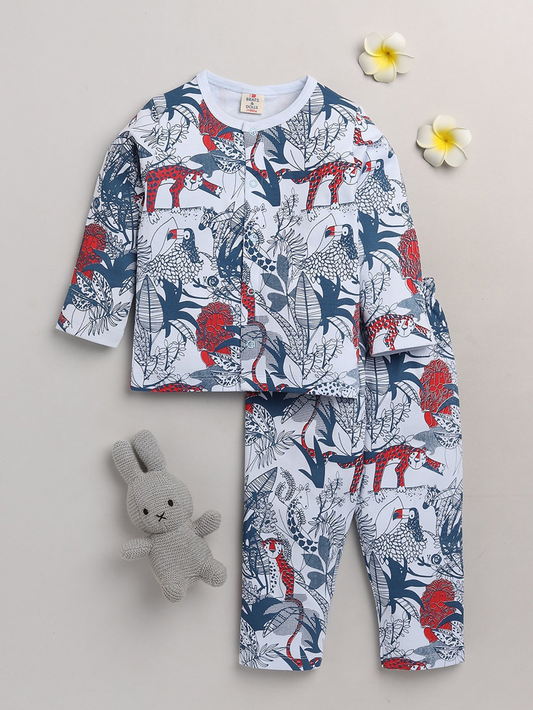 

BRATS AND DOLLS Boys Red & Blue Printed Night suit