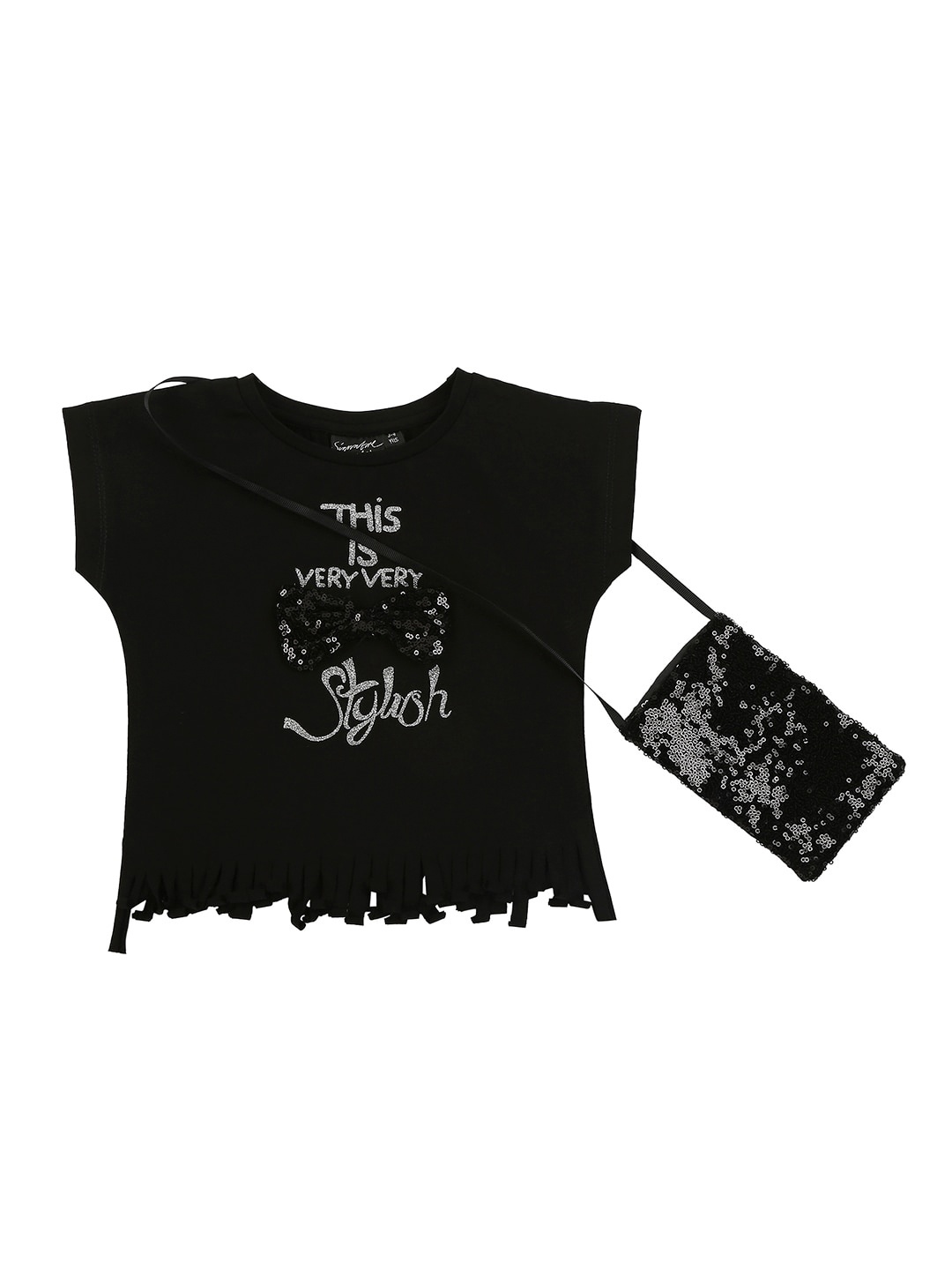 

Actuel Black Embellished Print Top