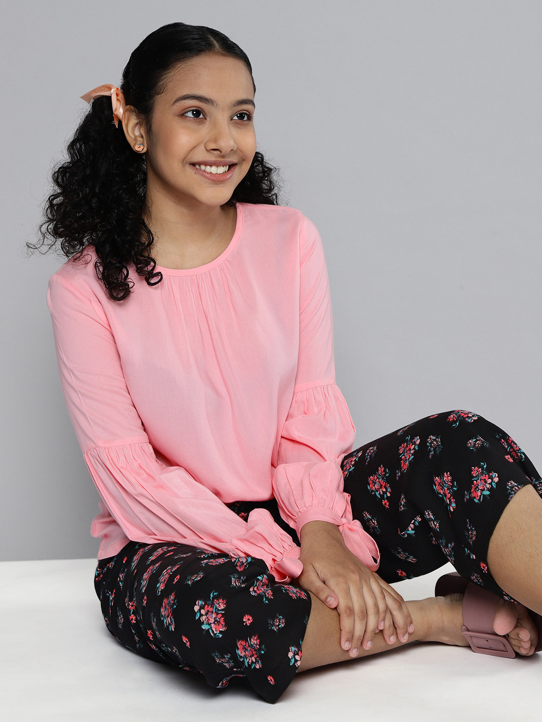 

HERE&NOW Girls Pink & Black Top with Palazzos