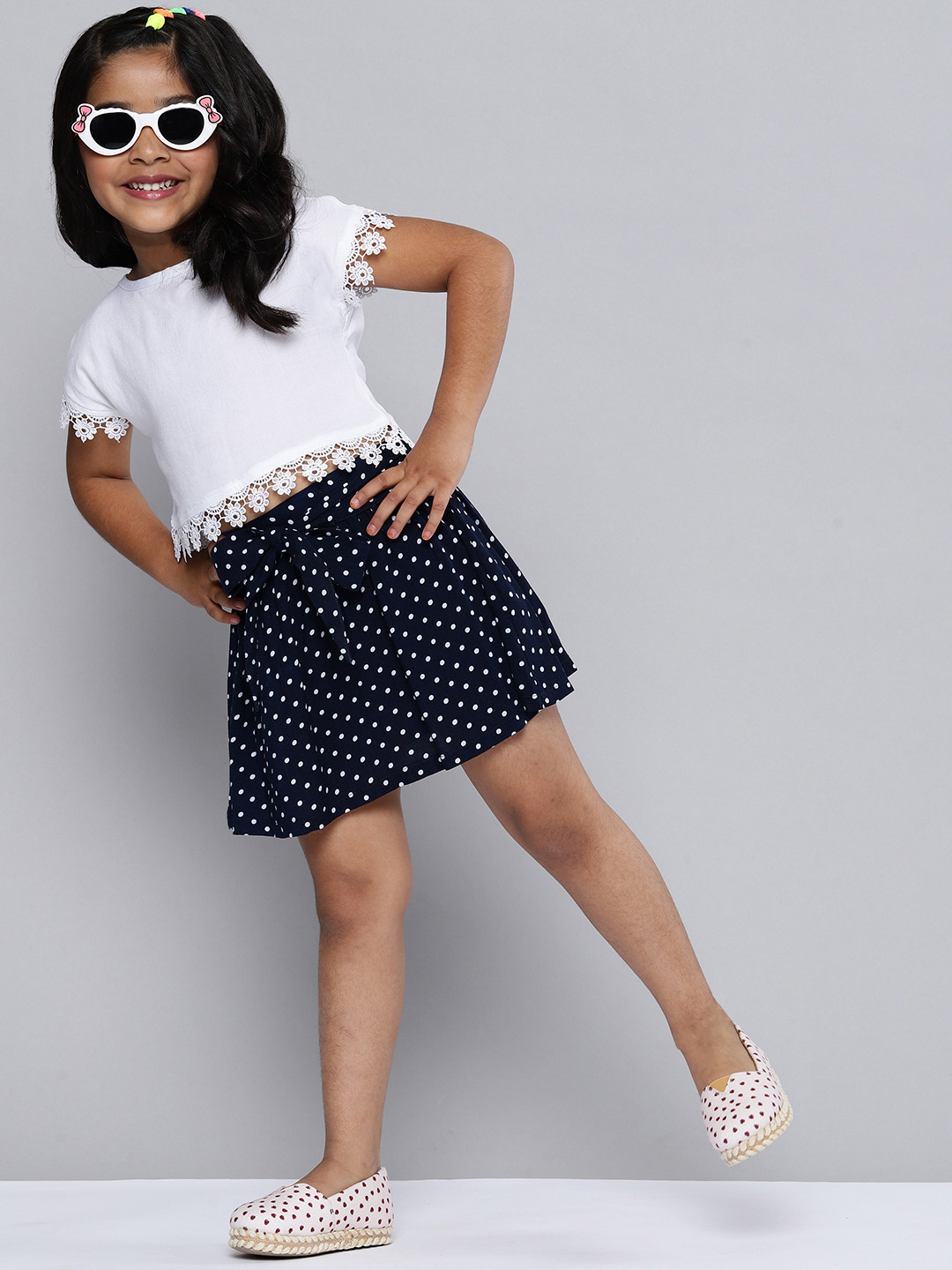 

HERE&NOW Girls White & Navy Blue Top with Skirt