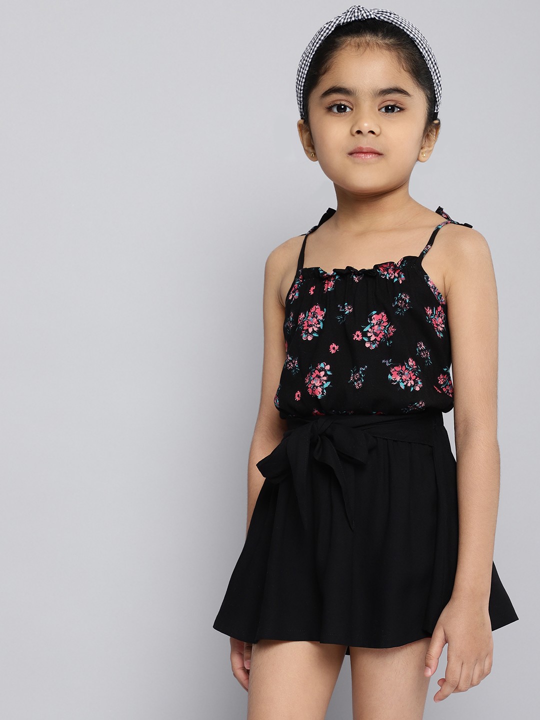 

HERE&NOW Girls Black Printed Top with Skirt