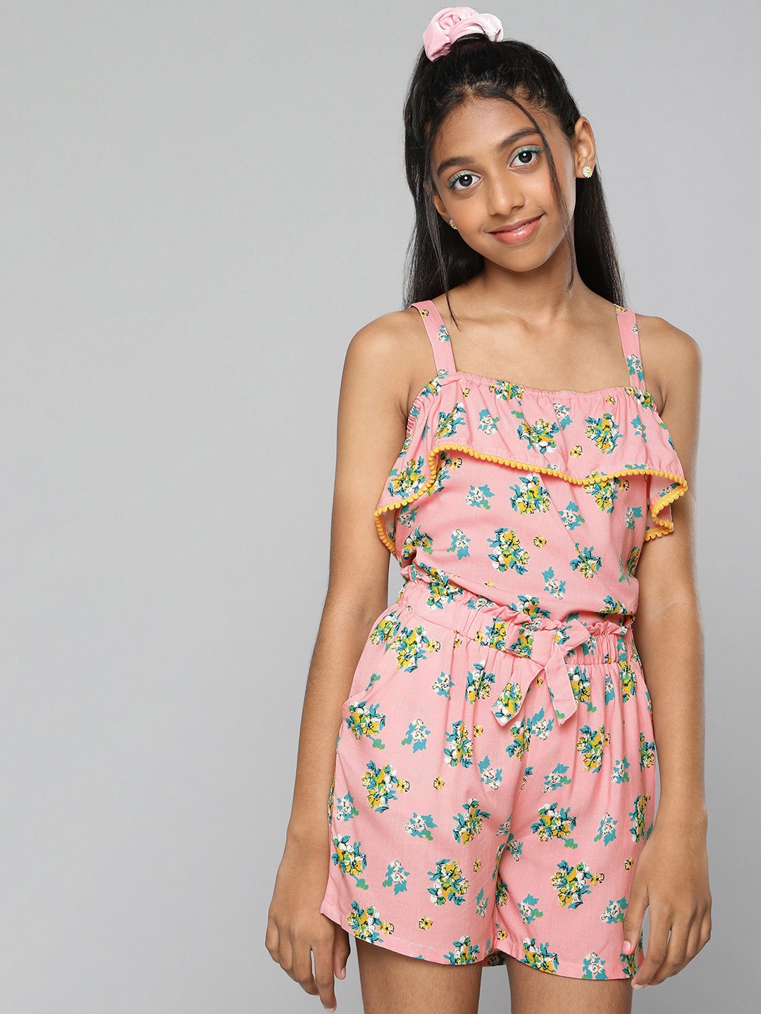 

HERE&NOW Girls Pink & Blue Printed Top with Shorts