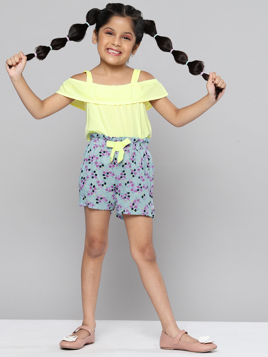 

HERE&NOW Girls Yellow & Blue Top with Shorts
