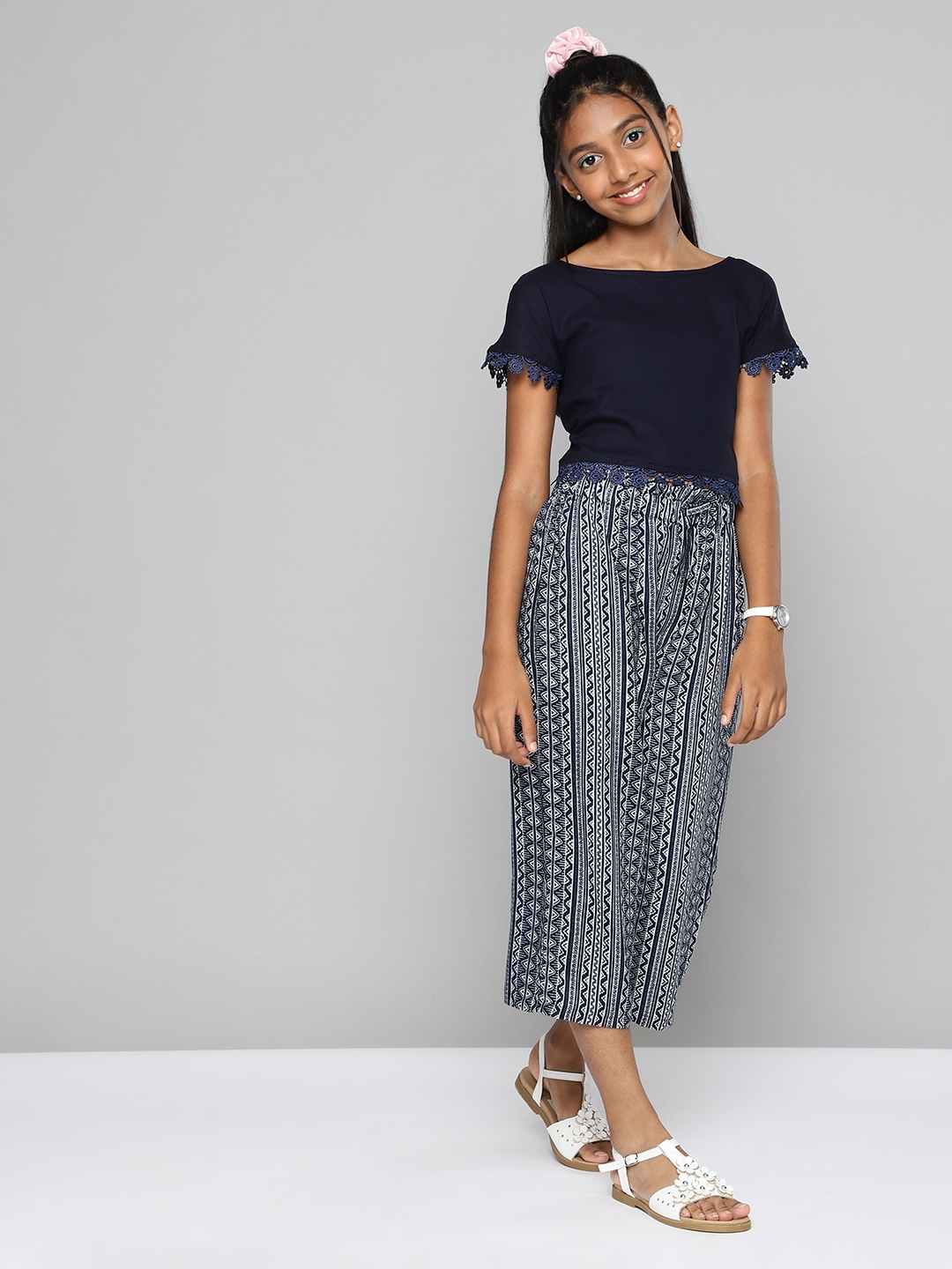 

HERE&NOW Girls Navy Blue & Off-White Top with Palazzos