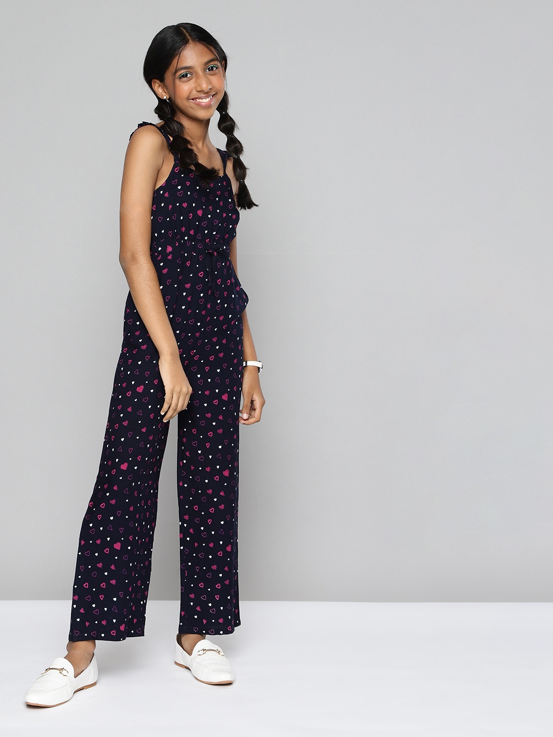 

HERE&NOW Girls Navy Blue & Pink Floral Printed Jumpsuit