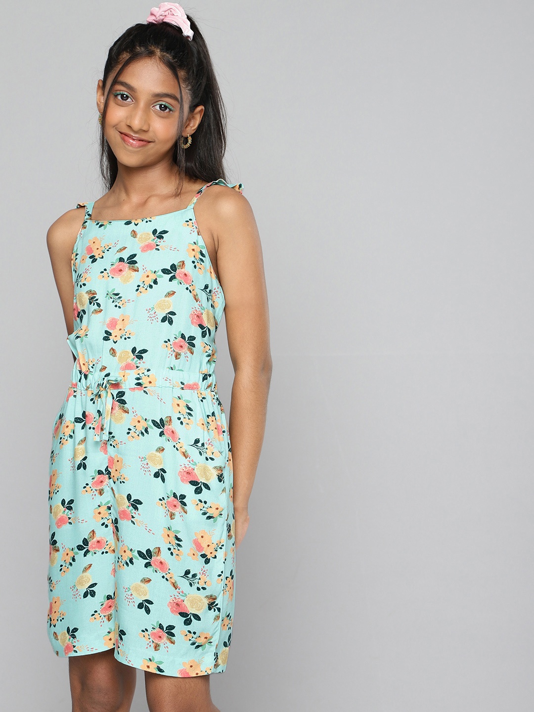 

HERE&NOW Girls Sea Green Printed Jumpsuit