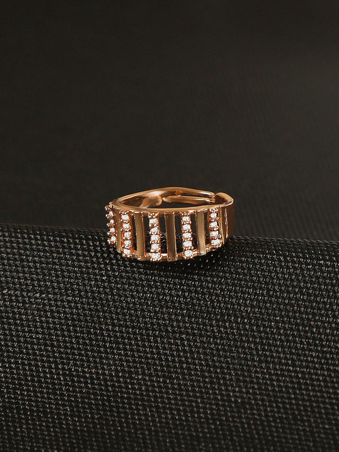 

ZINU Women Rose Gold-Plated White CZ-Studded Adjustable Finger Ring