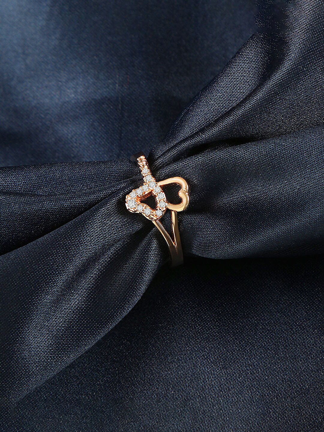

ZINU Rose Gold-Plated White CZ-Studded Finger Ring