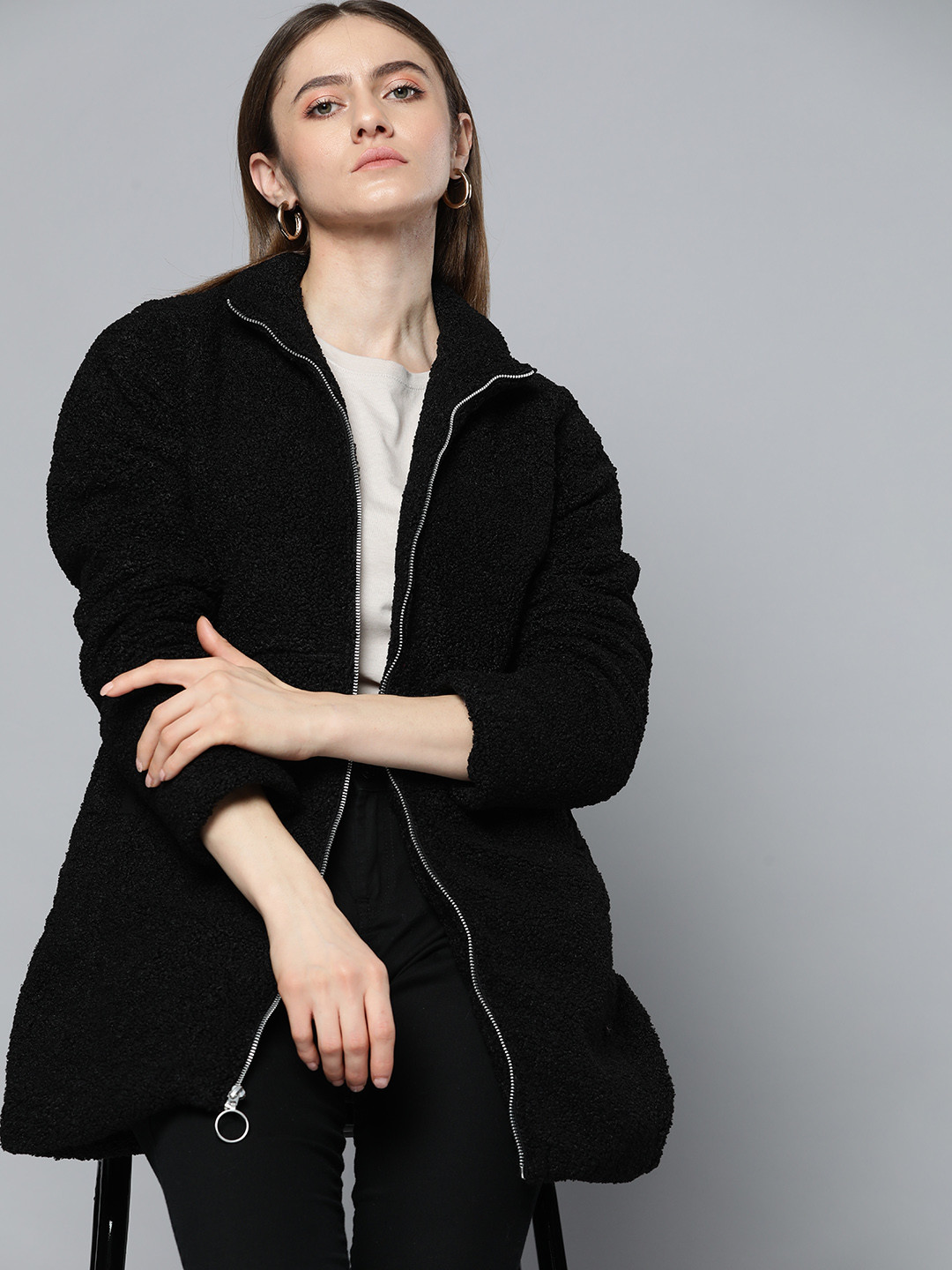 

Chemistry Women Black Boucle Front Open Jacket