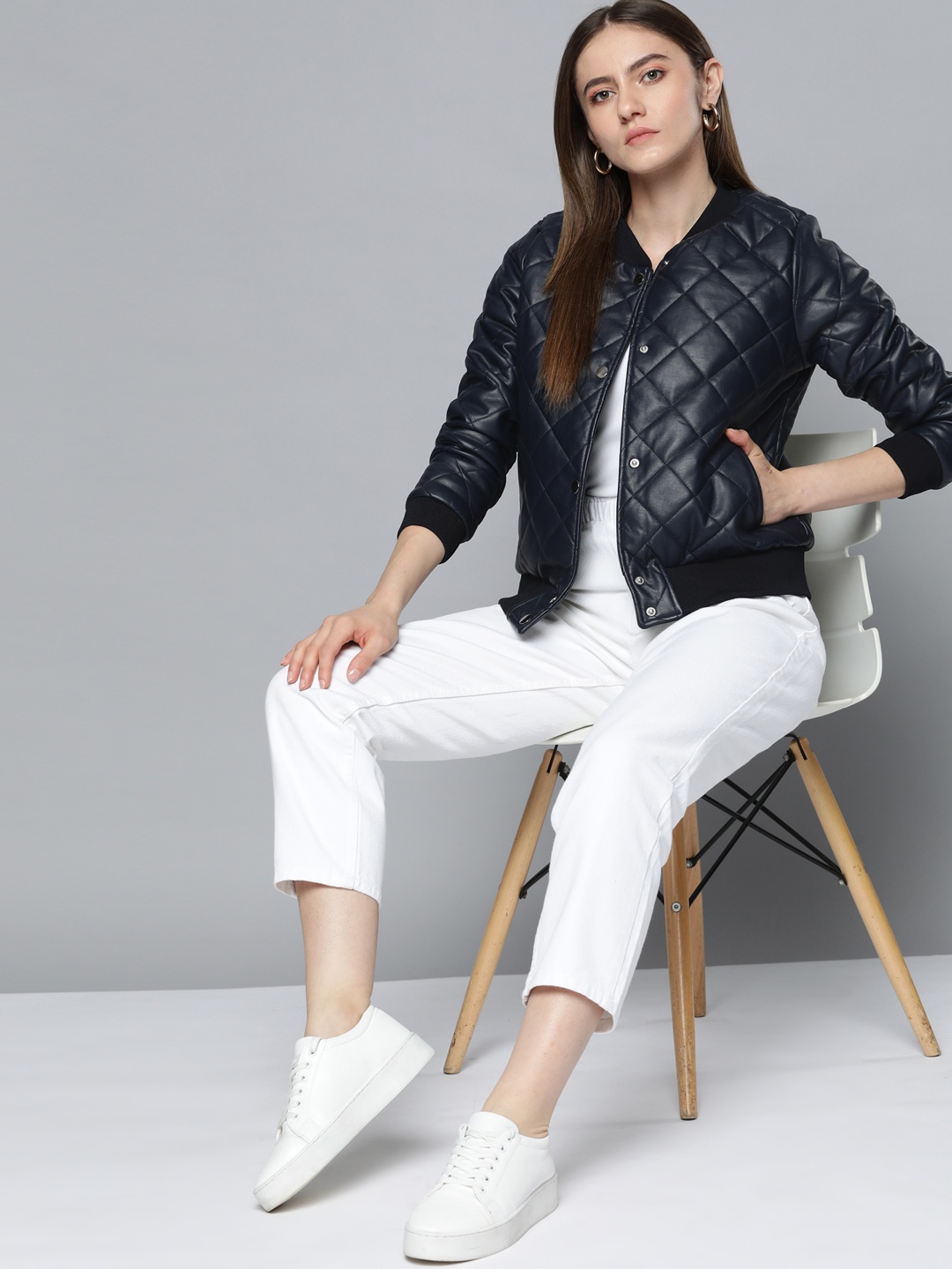 

Chemistry Women Navy Blue Quilted Jacket