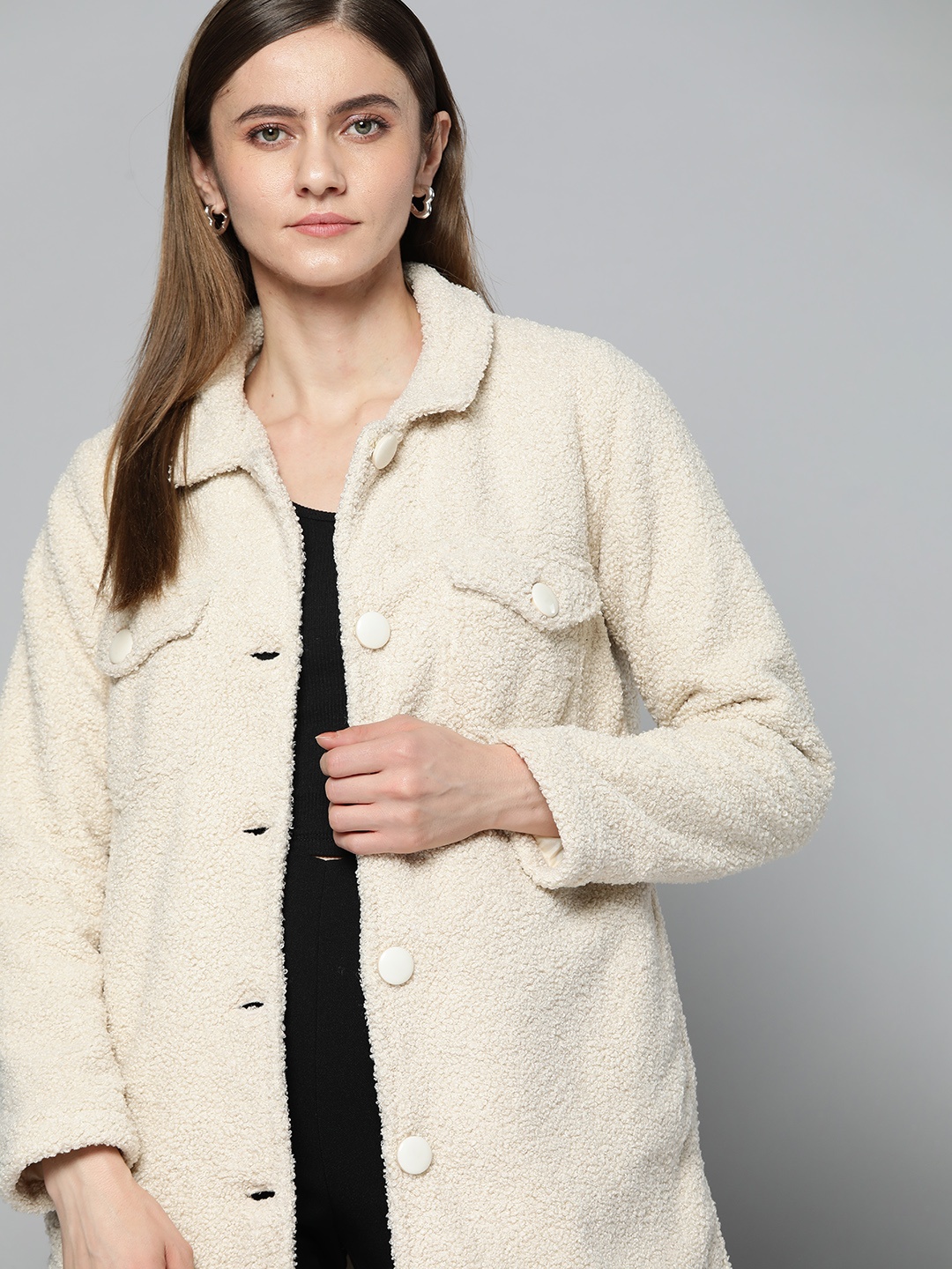 

Chemistry Women Beige Boucle Patterned Overcoat