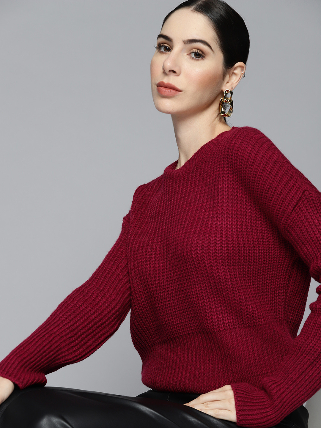 

Chemistry Women Red Solid Sweater, Pink
