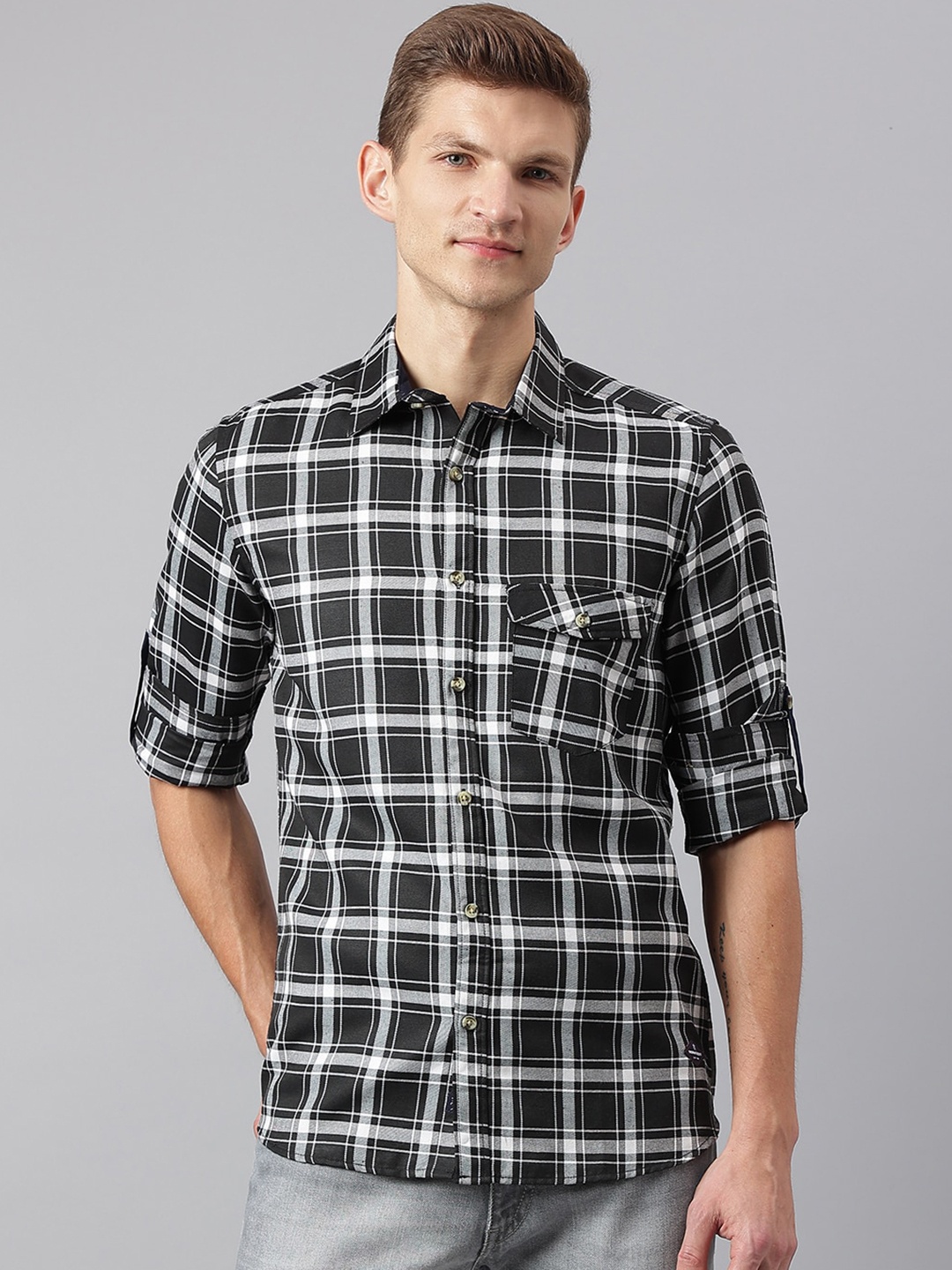

Thomas Scott Men Black Smart Checked Casual Shirt