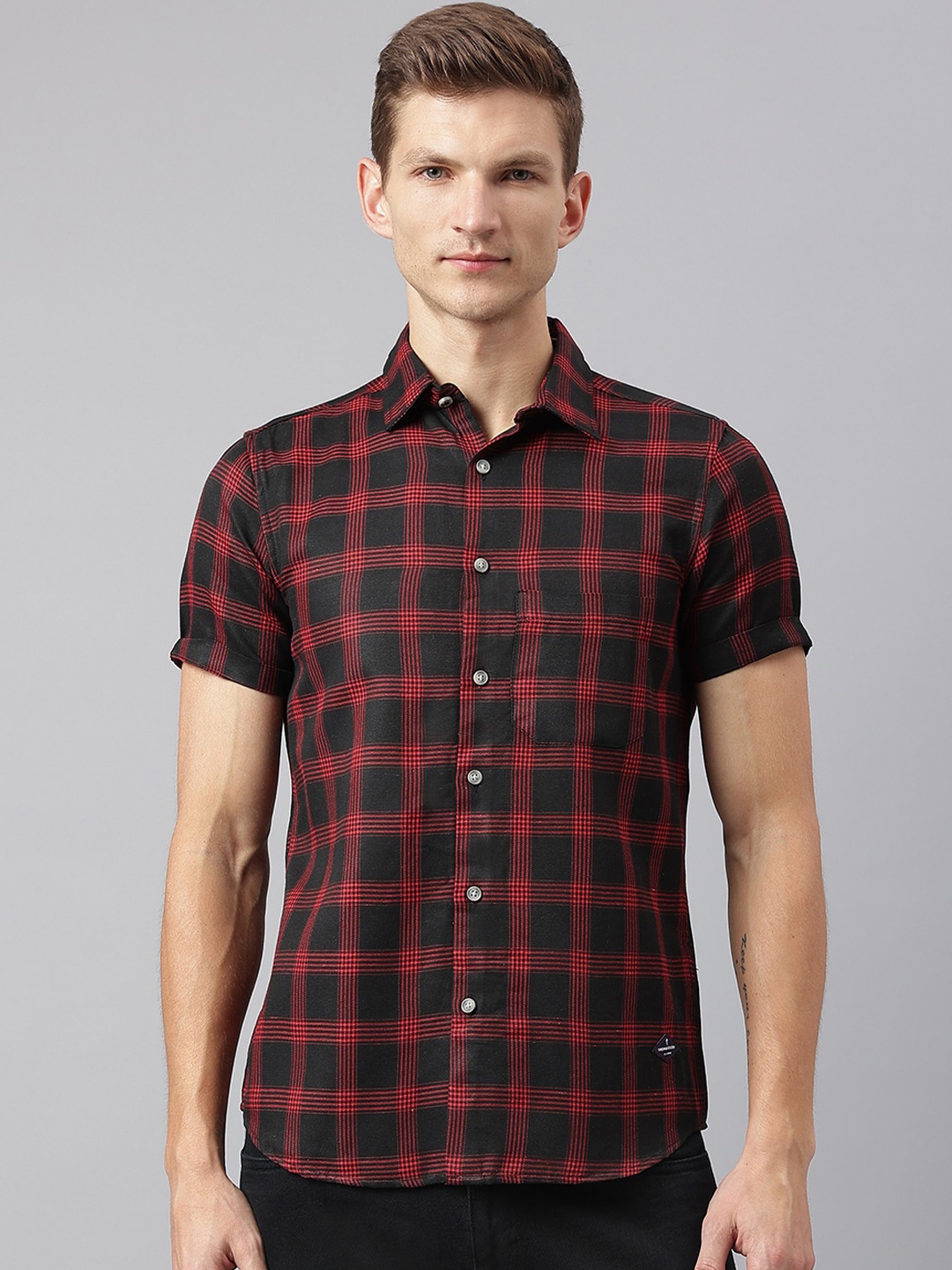

Thomas Scott Men Red Smart Tartan Checks Checked Casual Shirt
