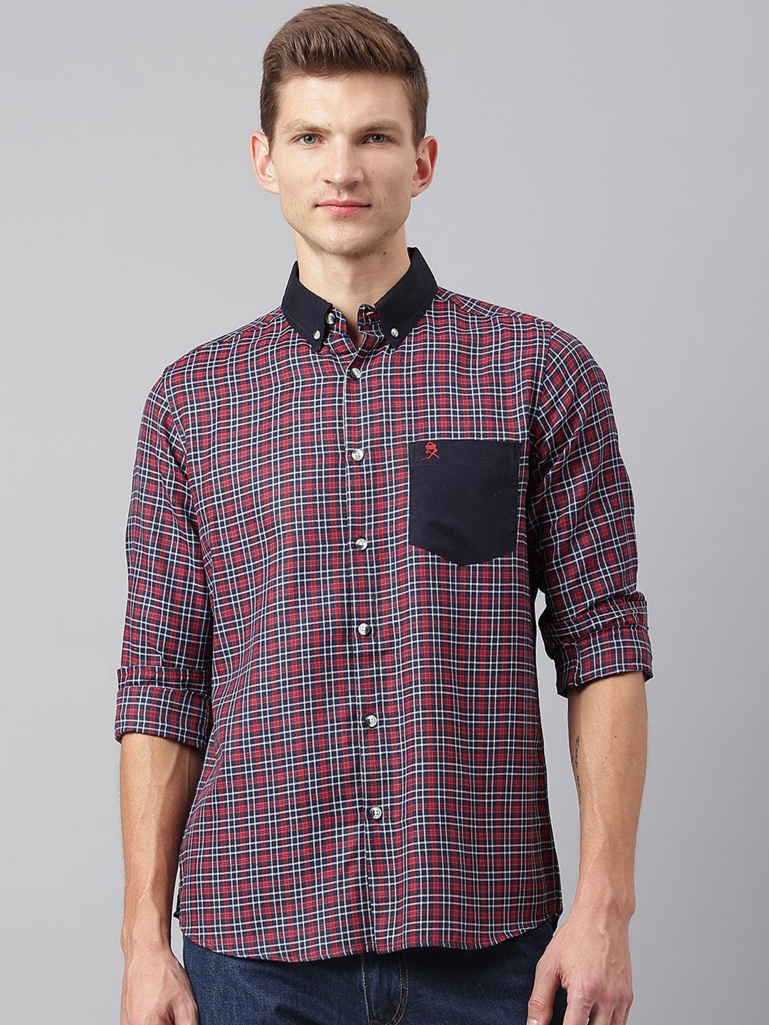 

Thomas Scott Men Red Smart Tartan Checks Checked Casual Shirt