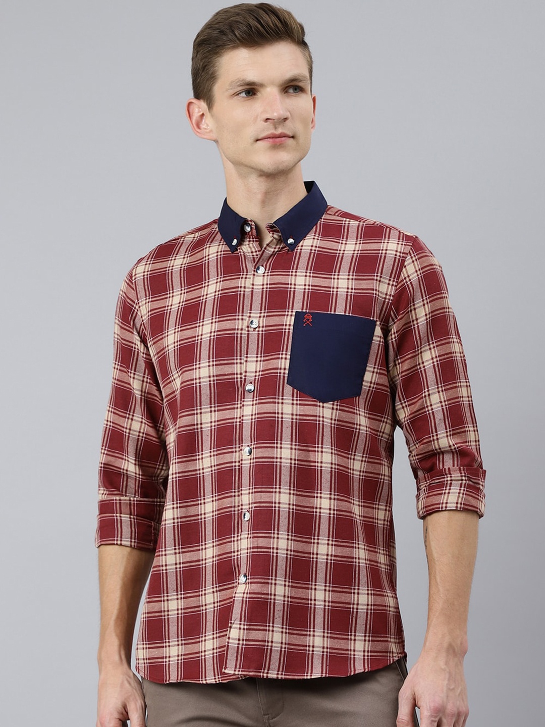 

Thomas Scott Men Maroon Smart Tartan Checks Checked Casual Shirt
