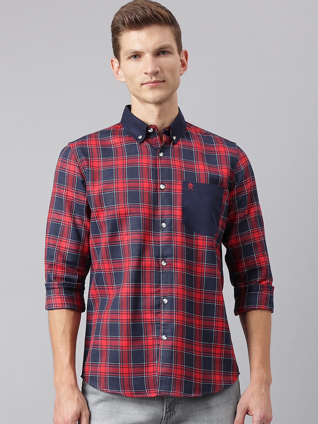 

Thomas Scott Men Red Smart Tartan Checks Checked Casual Shirt
