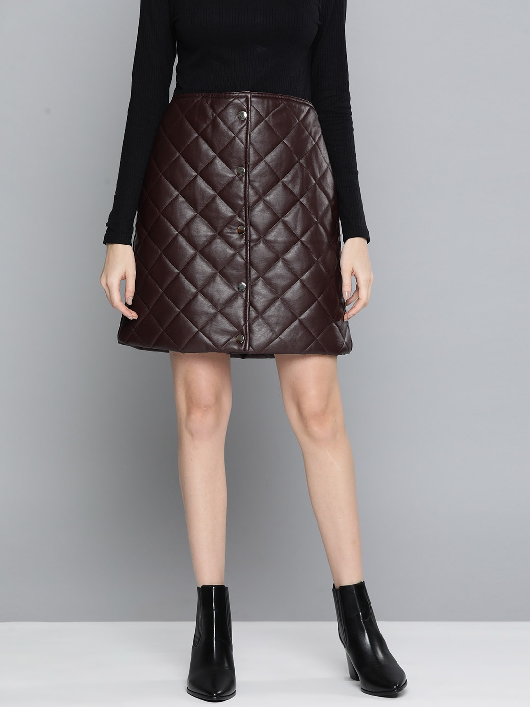 

Chemistry Women Brown Quilted Straight Skirt